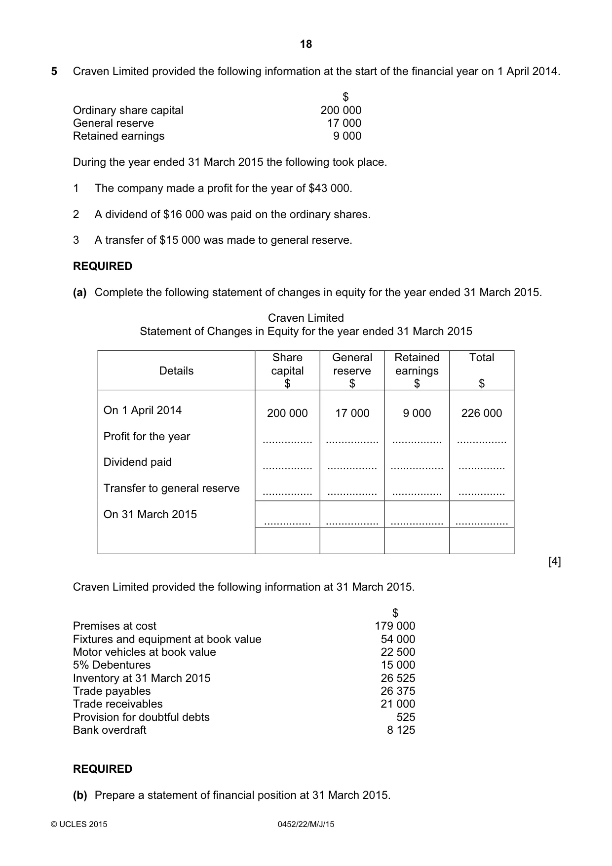 Cambridge IGCSE Accounting 0452 2015 May/June Paper 2 · Variant 2 question paper, page 18 of 20