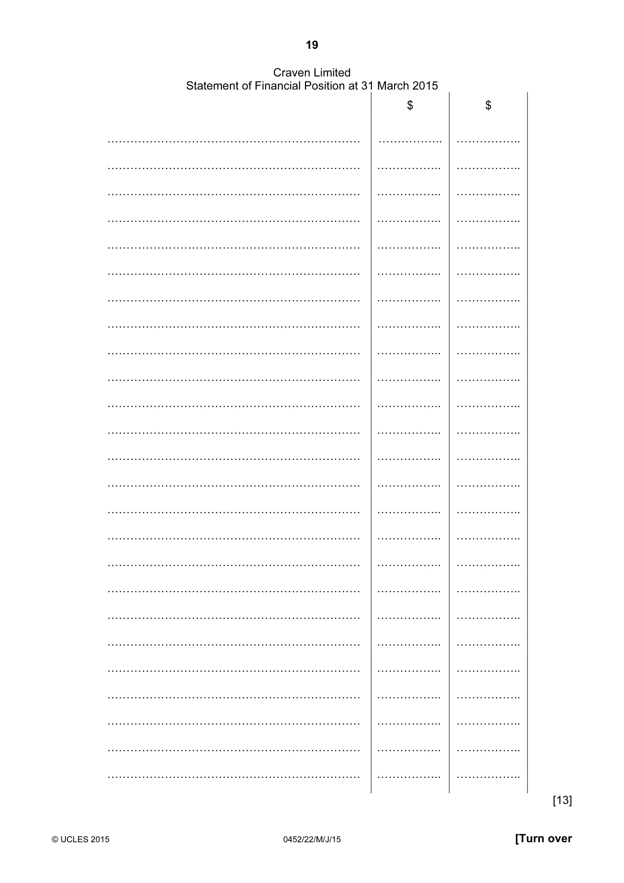 Cambridge IGCSE Accounting 0452 2015 May/June Paper 2 · Variant 2 question paper, page 19 of 20