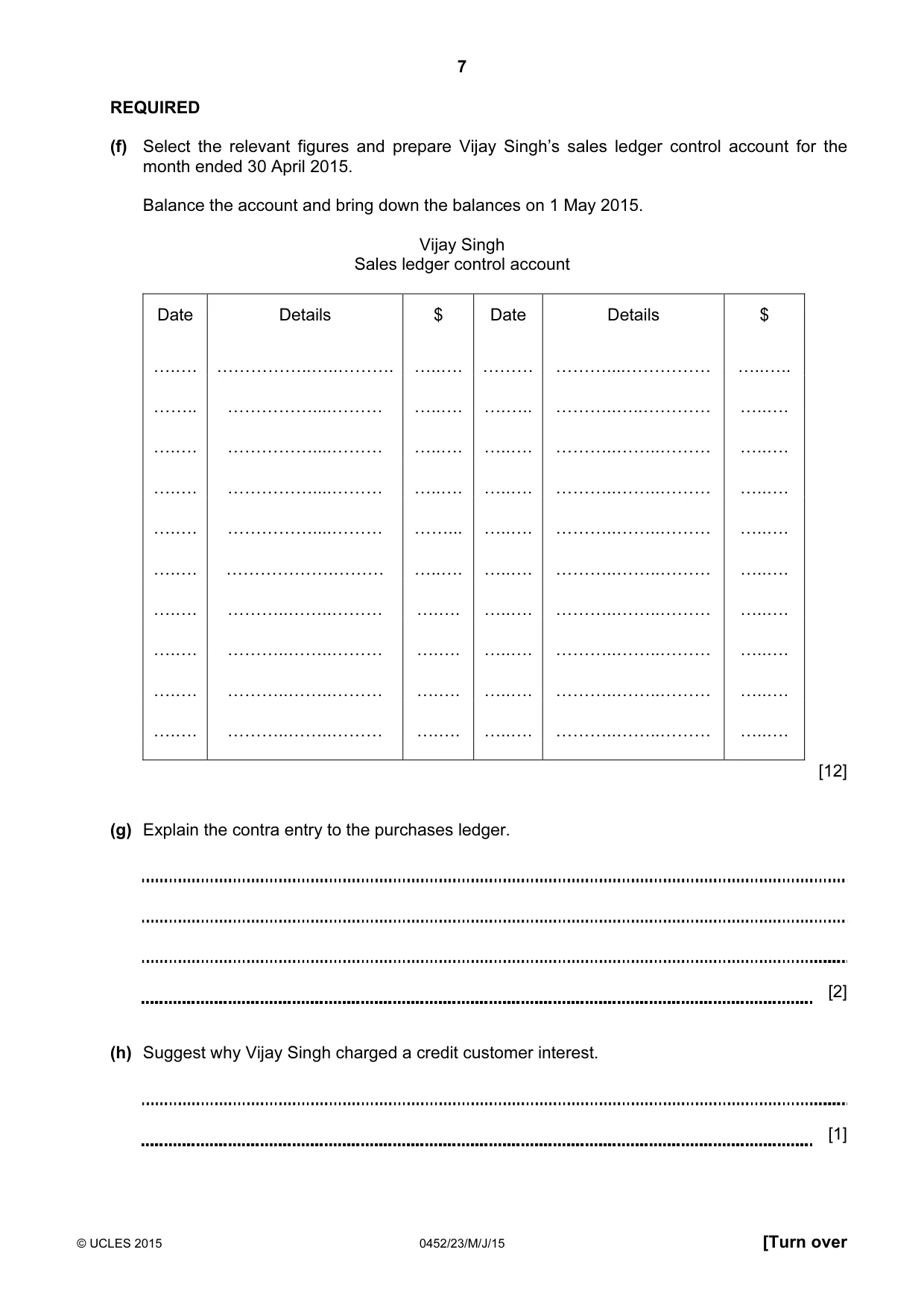 Cambridge IGCSE Accounting 0452 2015 May/June Paper 2 · Variant 3 question paper, page 7 of 20