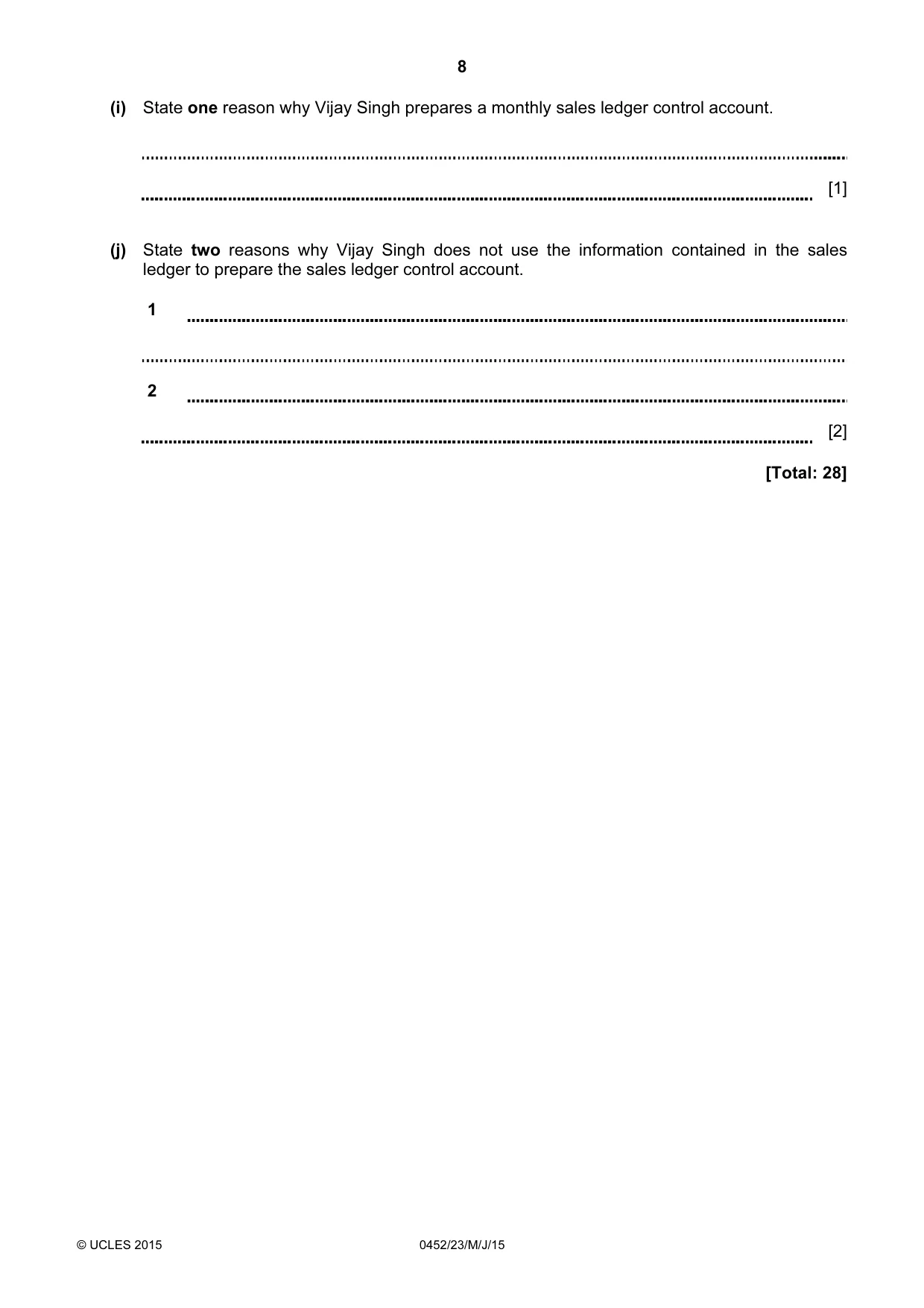 Cambridge IGCSE Accounting 0452 2015 May/June Paper 2 · Variant 3 question paper, page 8 of 20