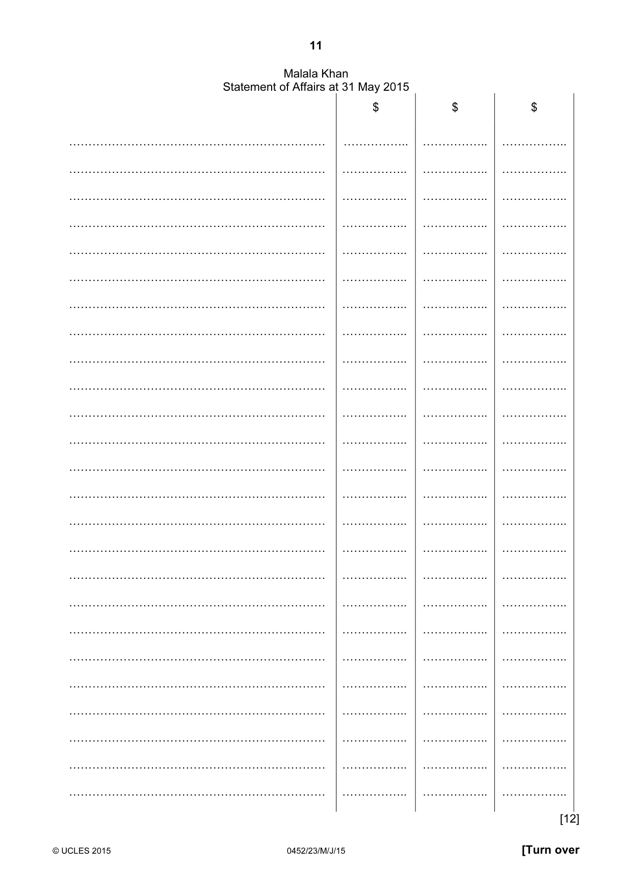 Cambridge IGCSE Accounting 0452 2015 May/June Paper 2 · Variant 3 question paper, page 11 of 20