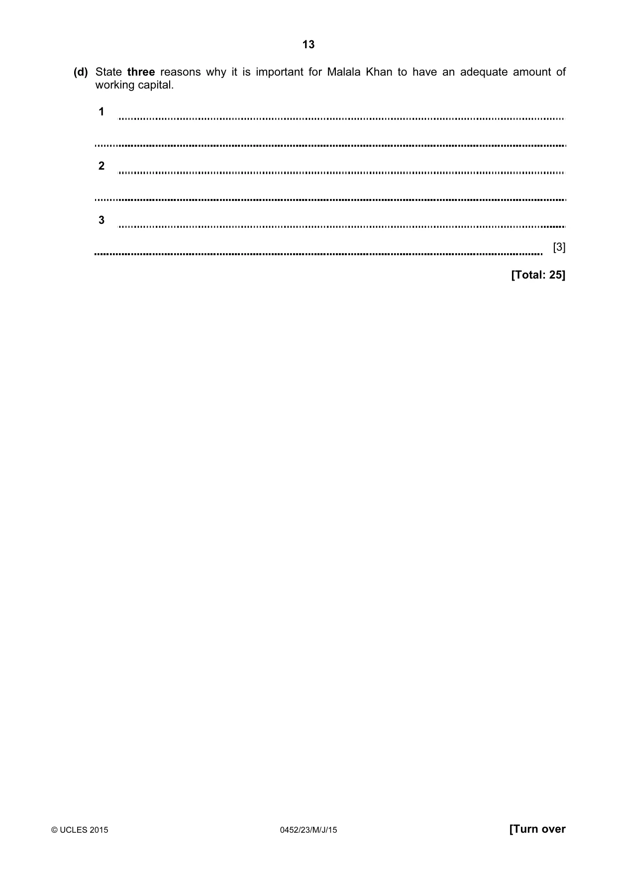 Cambridge IGCSE Accounting 0452 2015 May/June Paper 2 · Variant 3 question paper, page 13 of 20