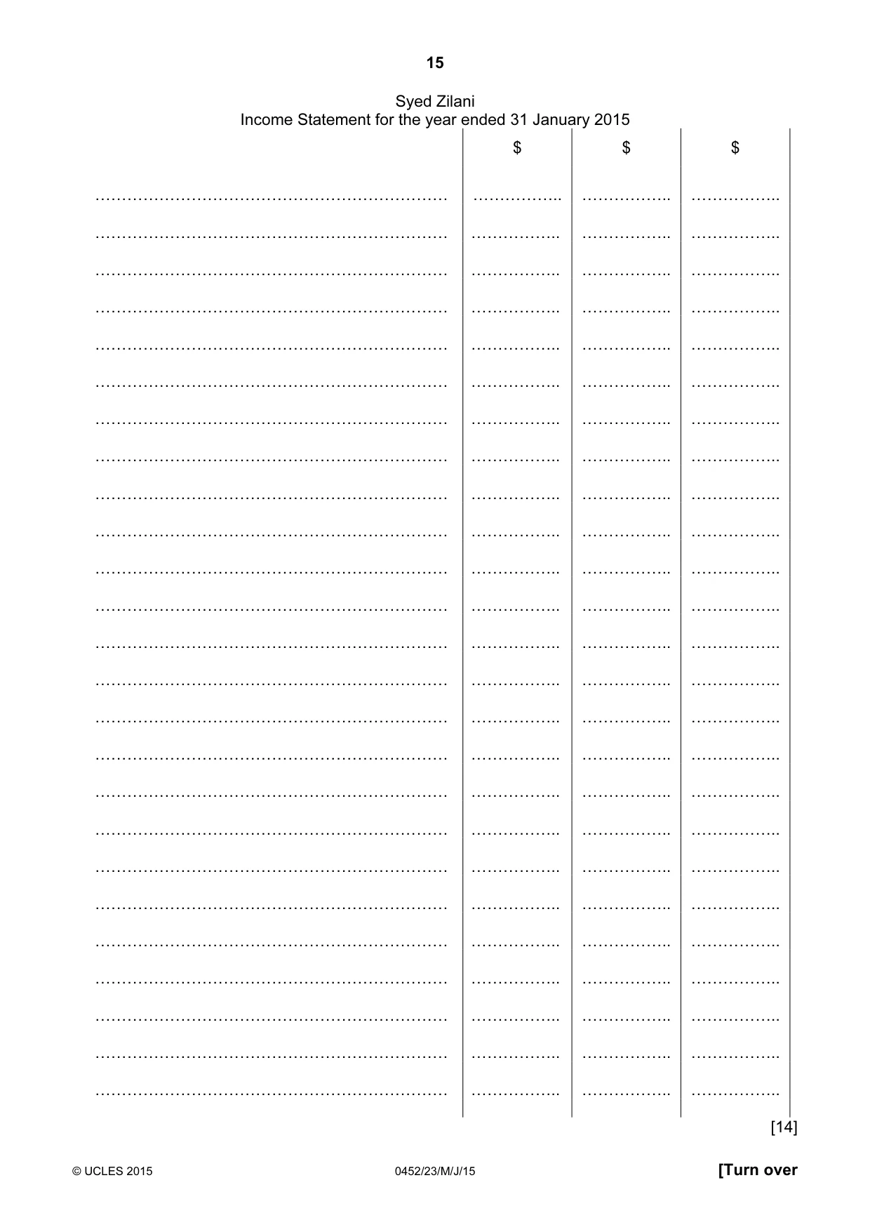 Cambridge IGCSE Accounting 0452 2015 May/June Paper 2 · Variant 3 question paper, page 15 of 20