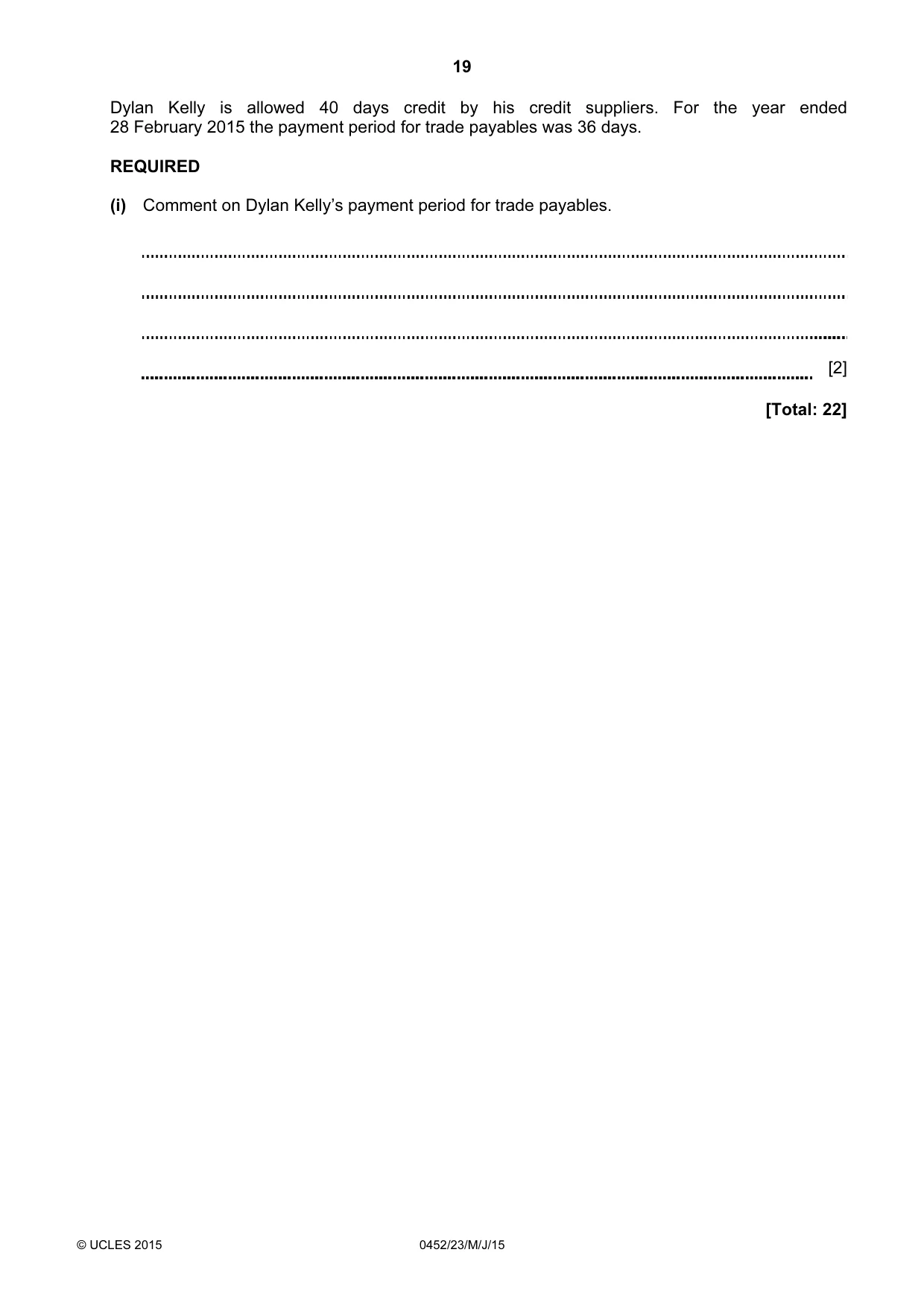 Cambridge IGCSE Accounting 0452 2015 May/June Paper 2 · Variant 3 question paper, page 19 of 20
