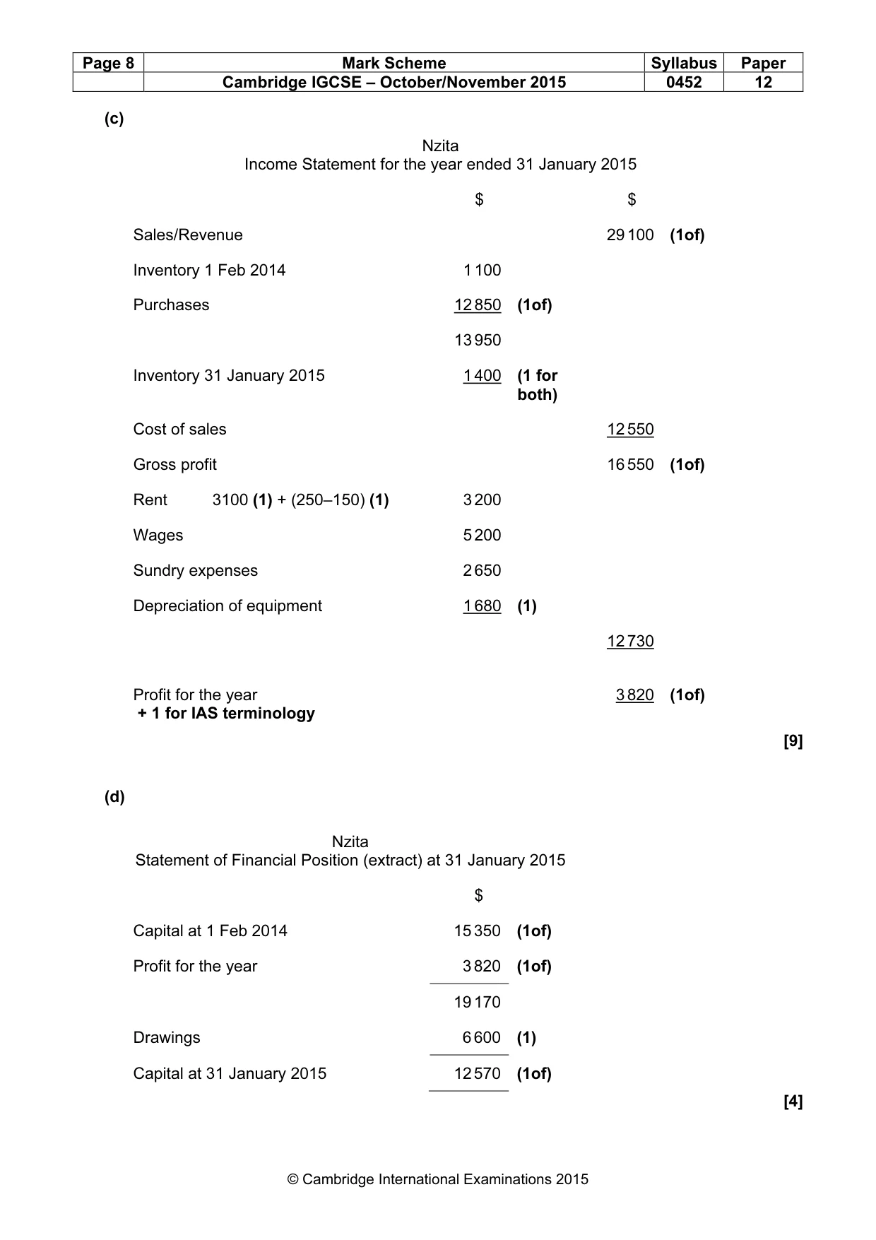 Mark scheme, page 8 of 11