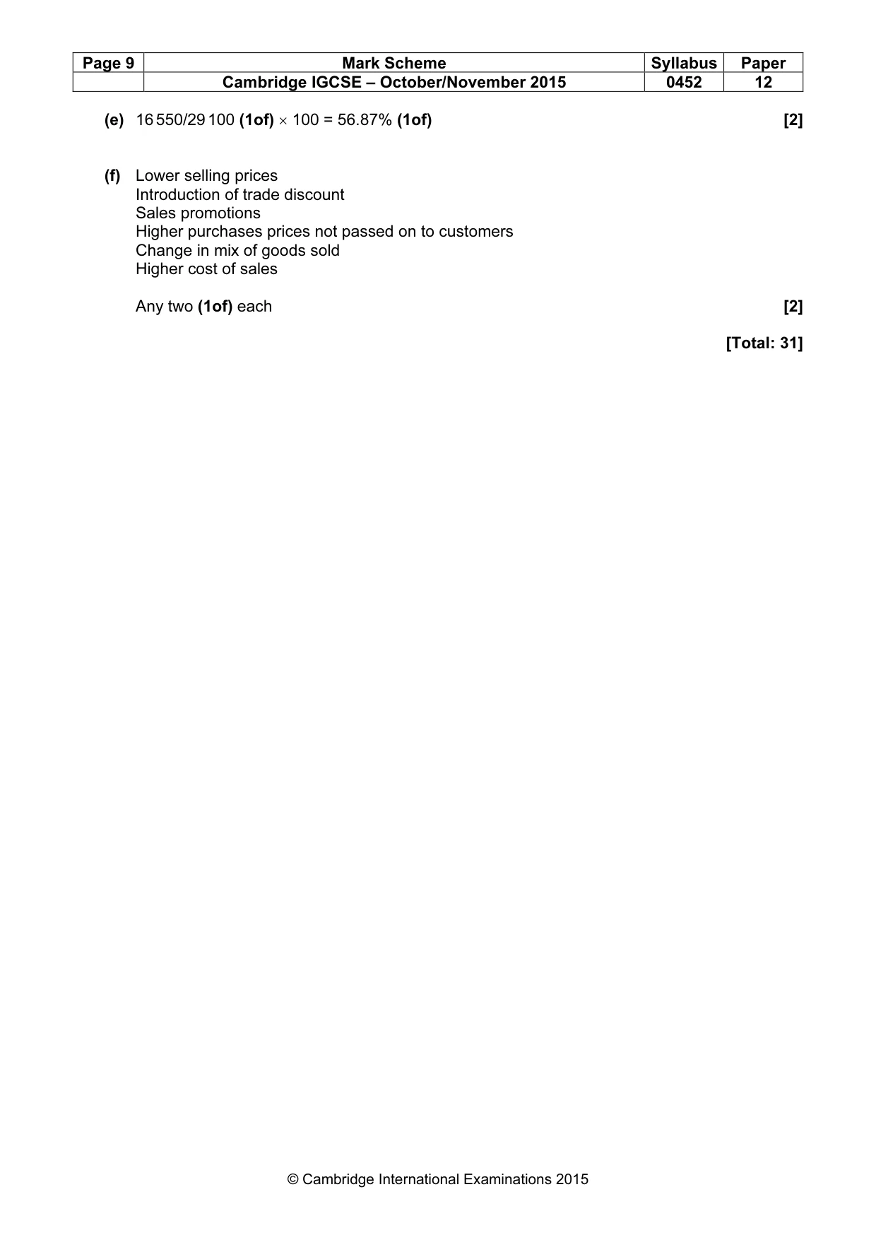 Mark scheme, page 9 of 11