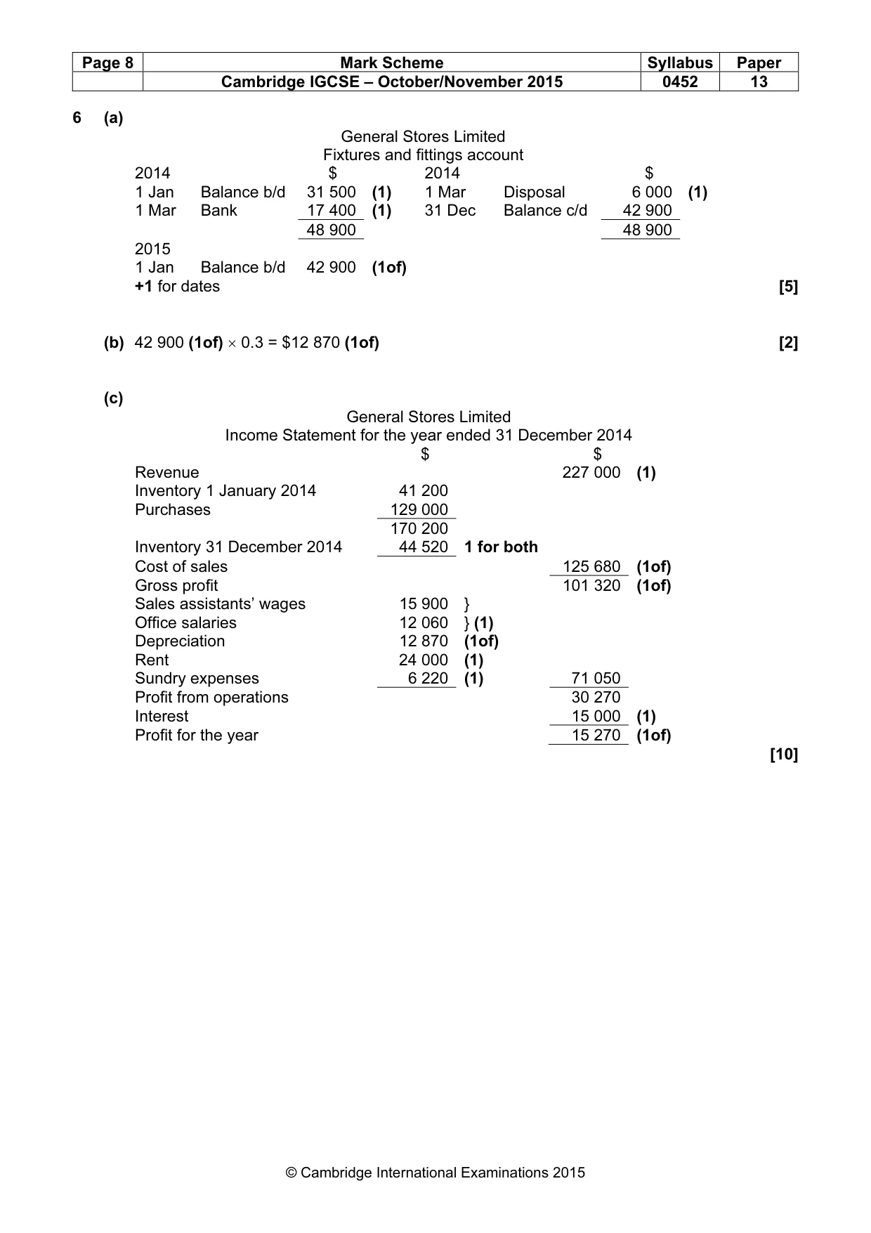 Mark scheme, page 8 of 9