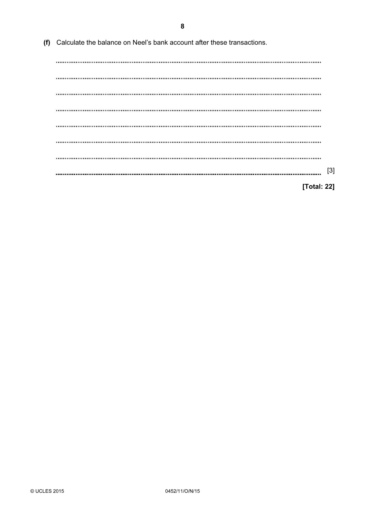 Cambridge IGCSE Accounting 0452 2015 Oct/Nov Paper 1 · Variant 1 question paper, page 8 of 20