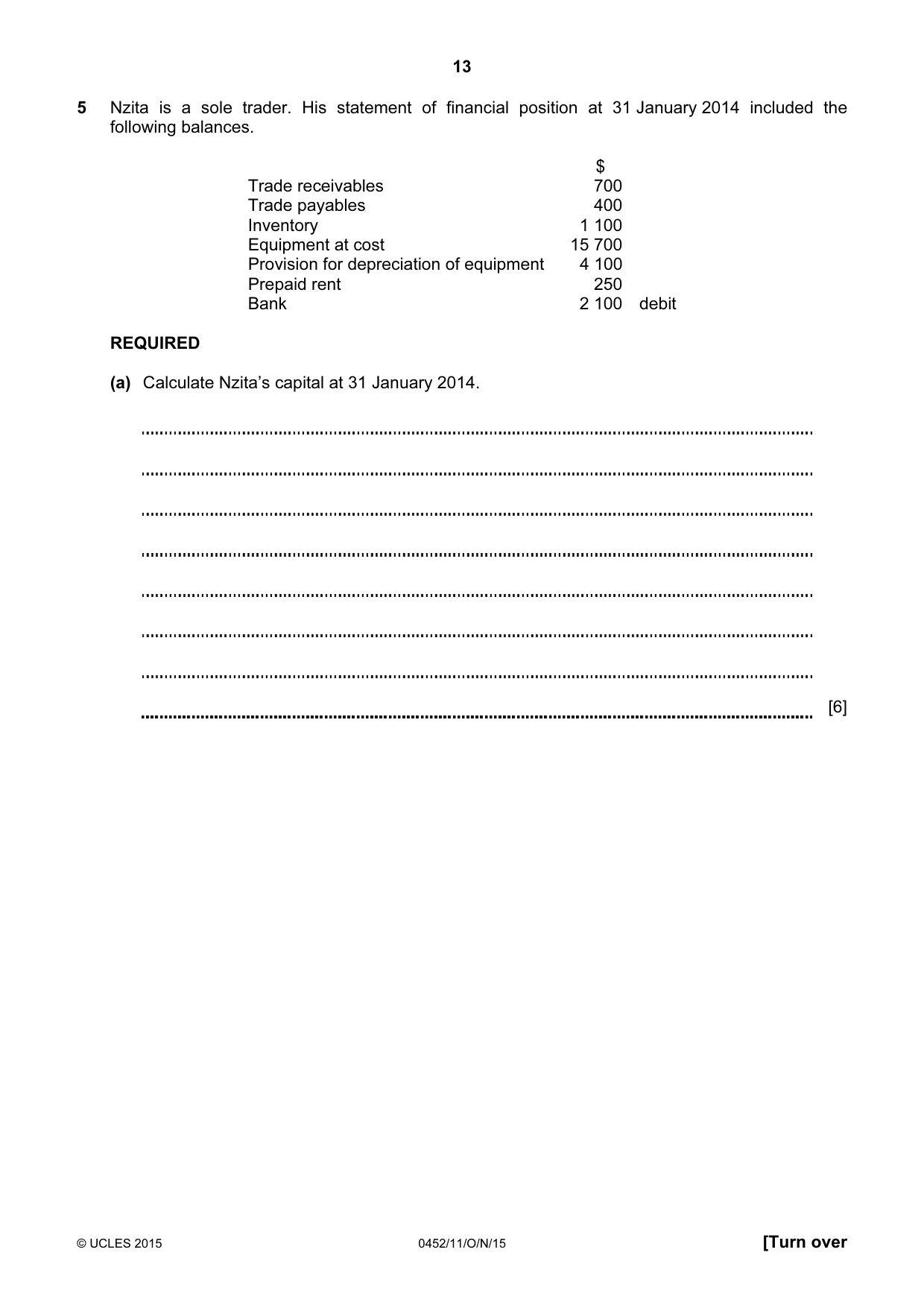 Cambridge IGCSE Accounting 0452 2015 Oct/Nov Paper 1 · Variant 1 question paper, page 13 of 20