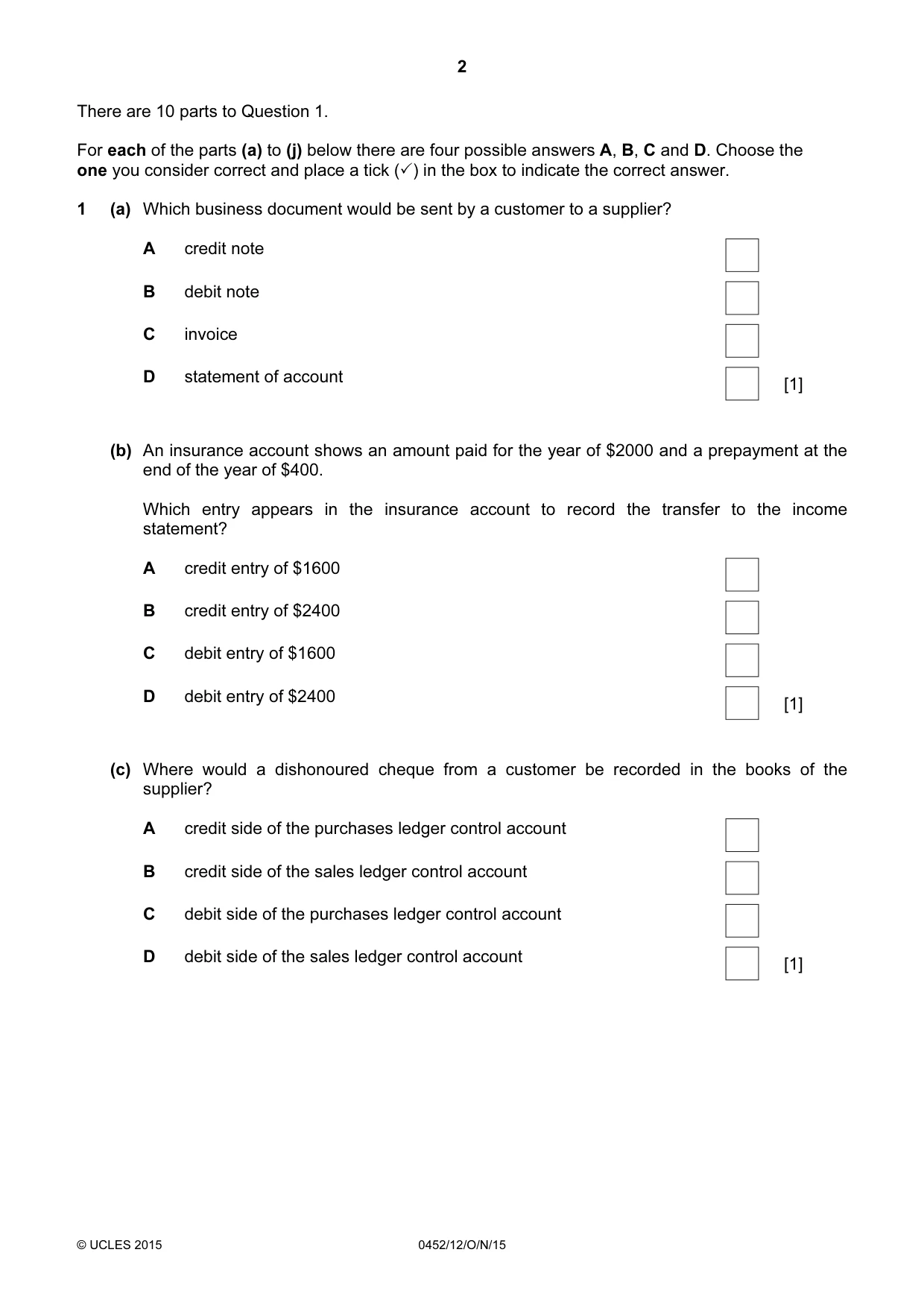 Cambridge IGCSE Accounting 0452 2015 Oct/Nov Paper 1 · Variant 2 question paper, page 2 of 20