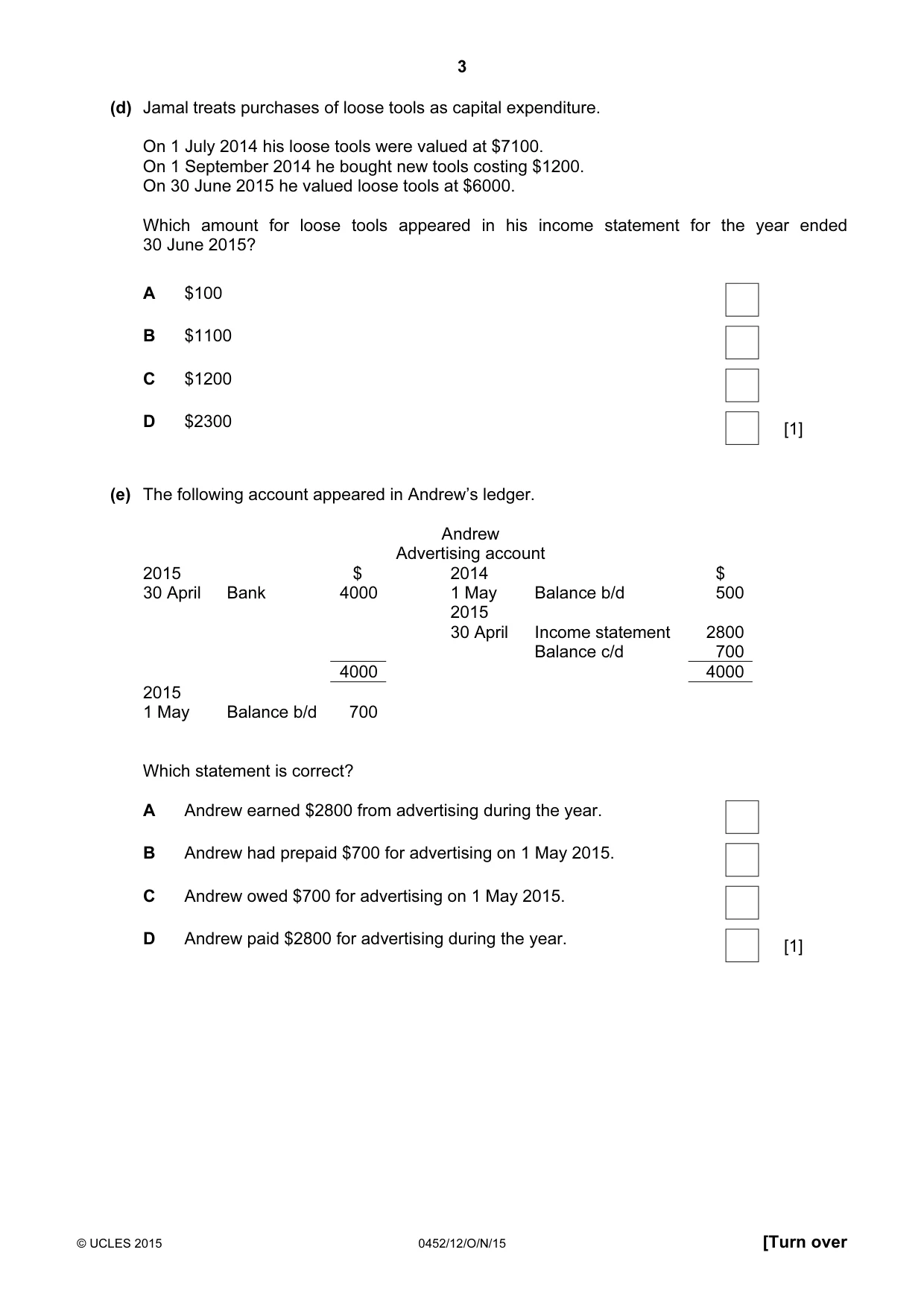Cambridge IGCSE Accounting 0452 2015 Oct/Nov Paper 1 · Variant 2 question paper, page 3 of 20