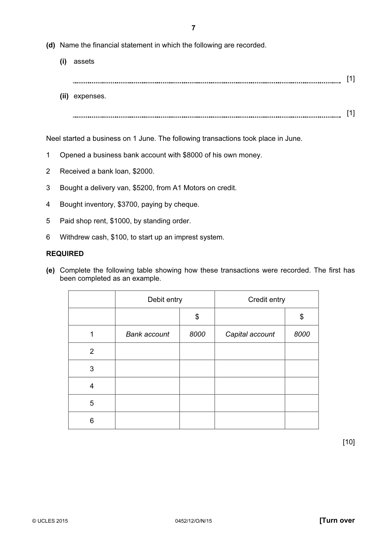 Cambridge IGCSE Accounting 0452 2015 Oct/Nov Paper 1 · Variant 2 question paper, page 7 of 20