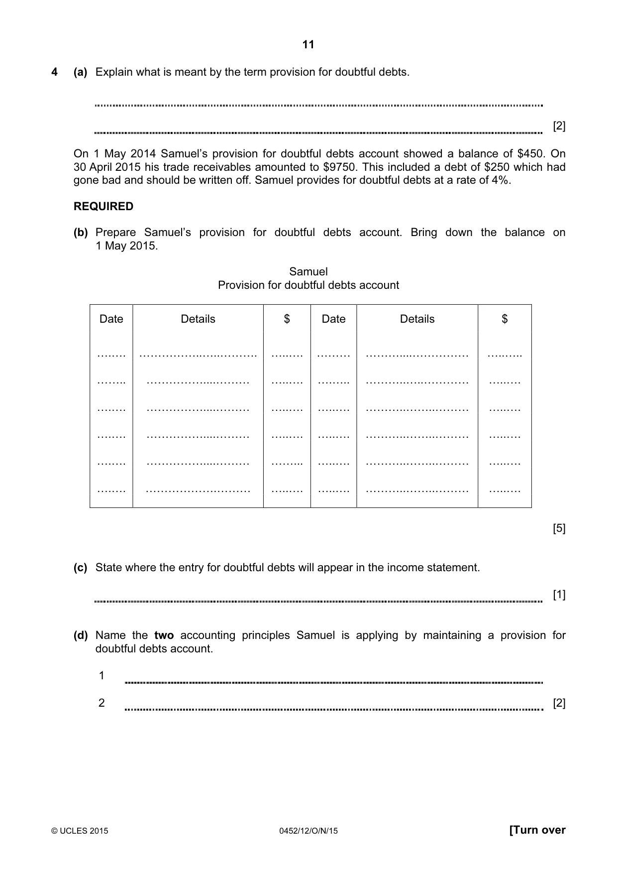 Cambridge IGCSE Accounting 0452 2015 Oct/Nov Paper 1 · Variant 2 question paper, page 11 of 20