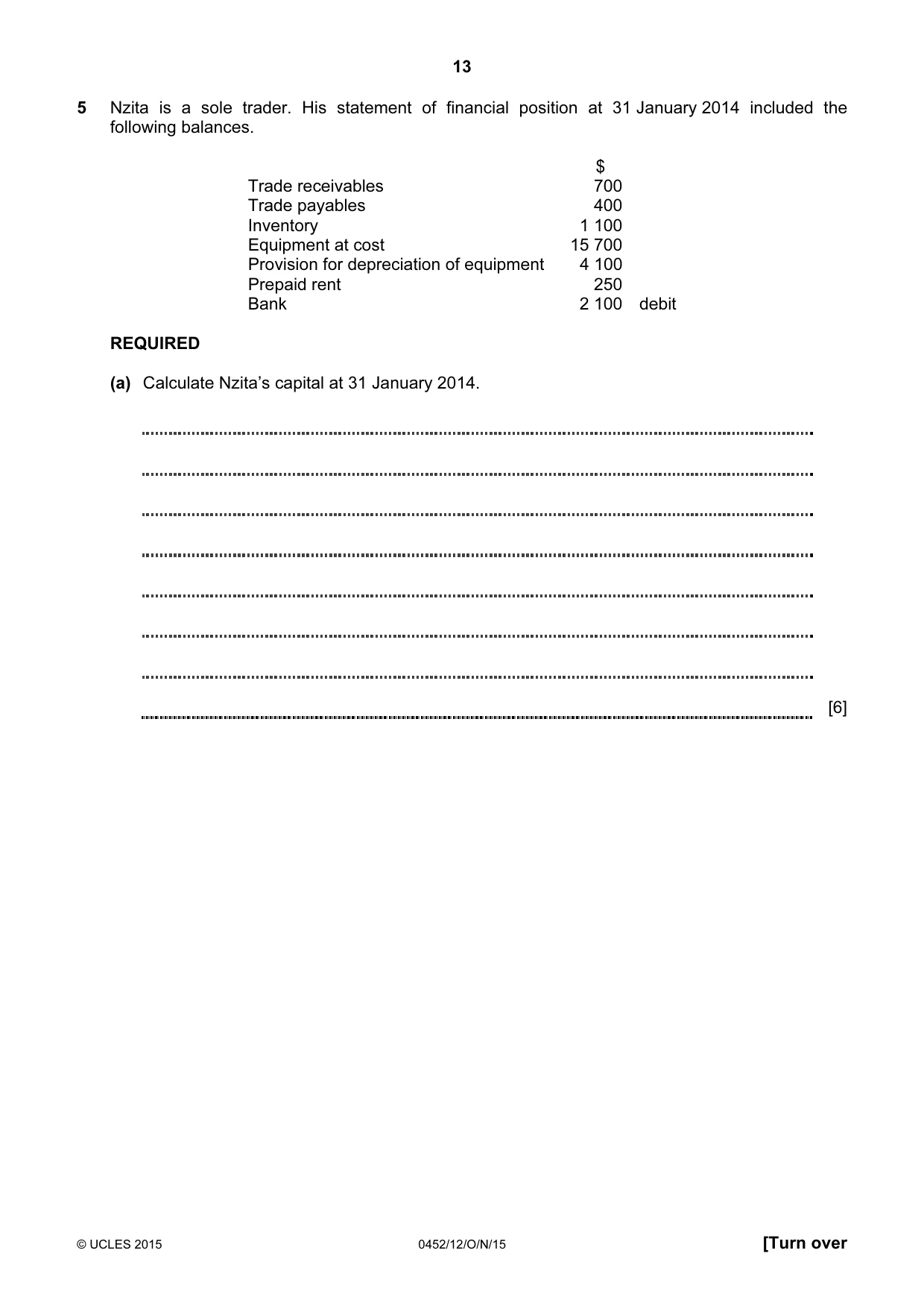 Cambridge IGCSE Accounting 0452 2015 Oct/Nov Paper 1 · Variant 2 question paper, page 13 of 20