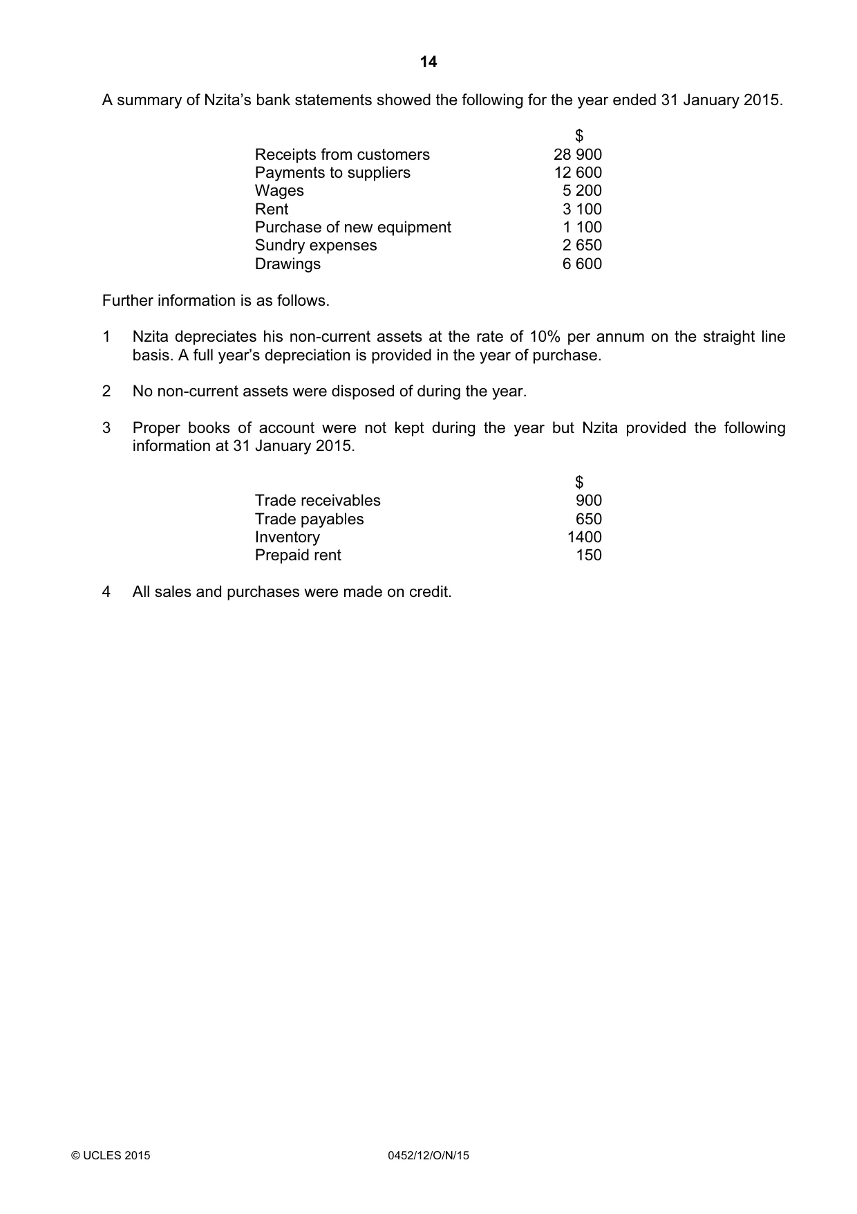Cambridge IGCSE Accounting 0452 2015 Oct/Nov Paper 1 · Variant 2 question paper, page 14 of 20