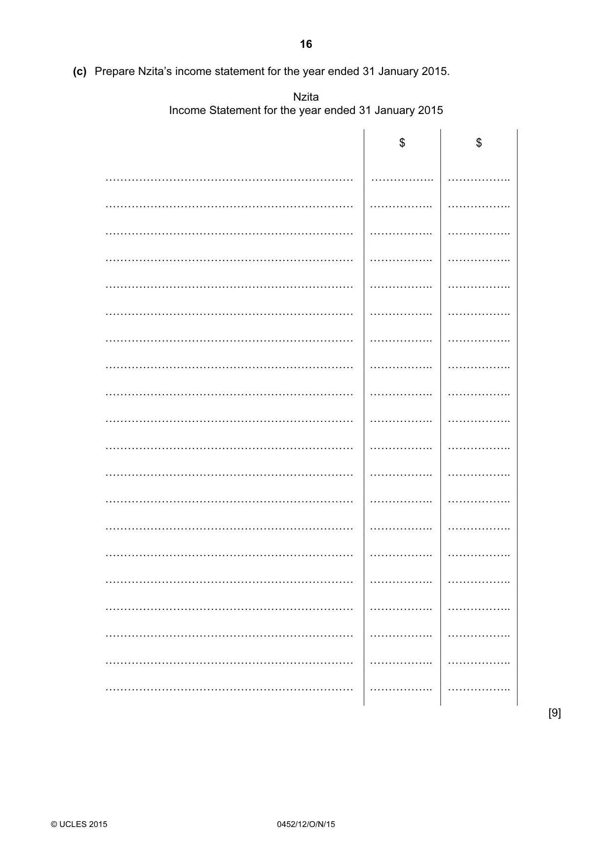 Cambridge IGCSE Accounting 0452 2015 Oct/Nov Paper 1 · Variant 2 question paper, page 16 of 20