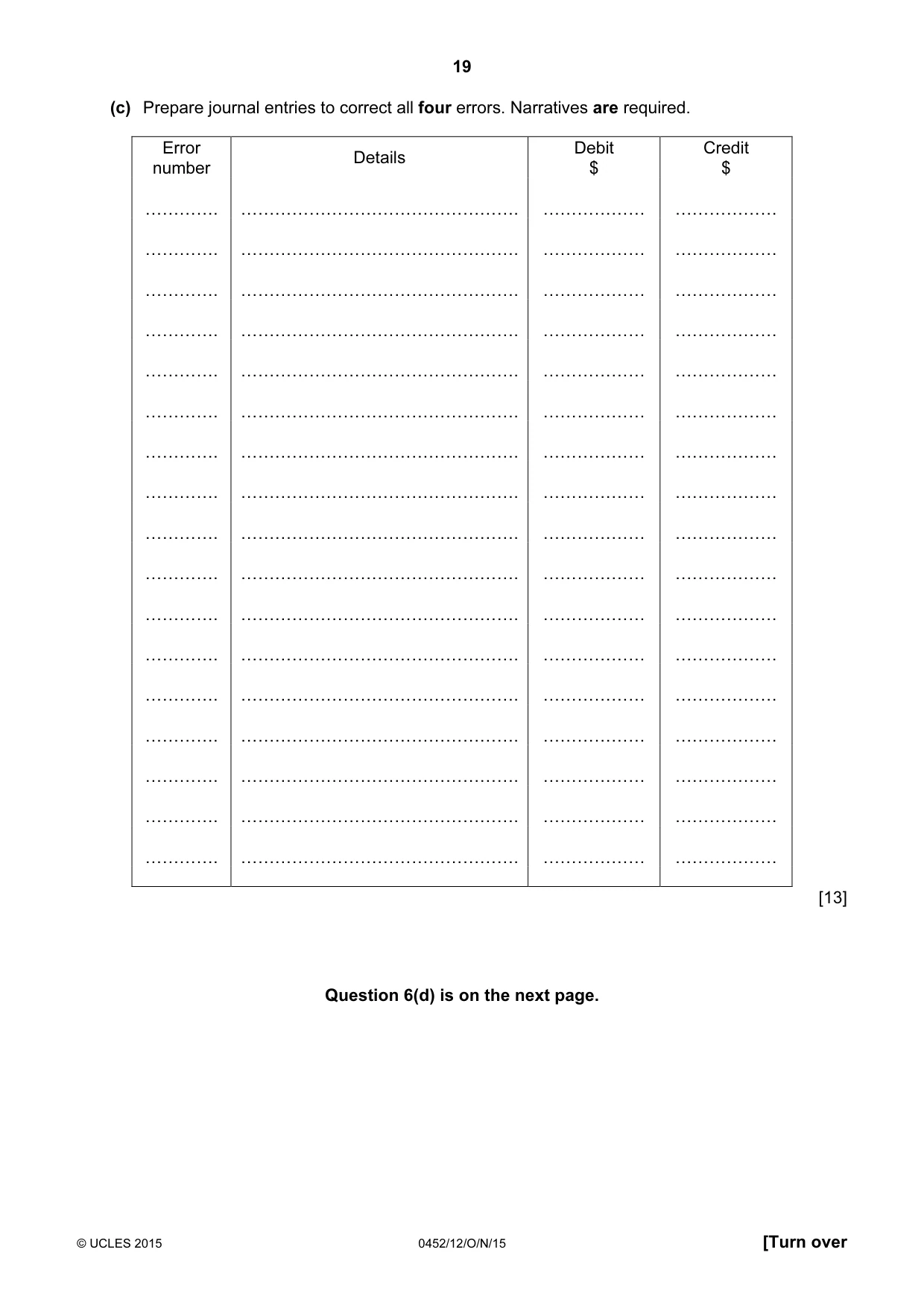 Cambridge IGCSE Accounting 0452 2015 Oct/Nov Paper 1 · Variant 2 question paper, page 19 of 20