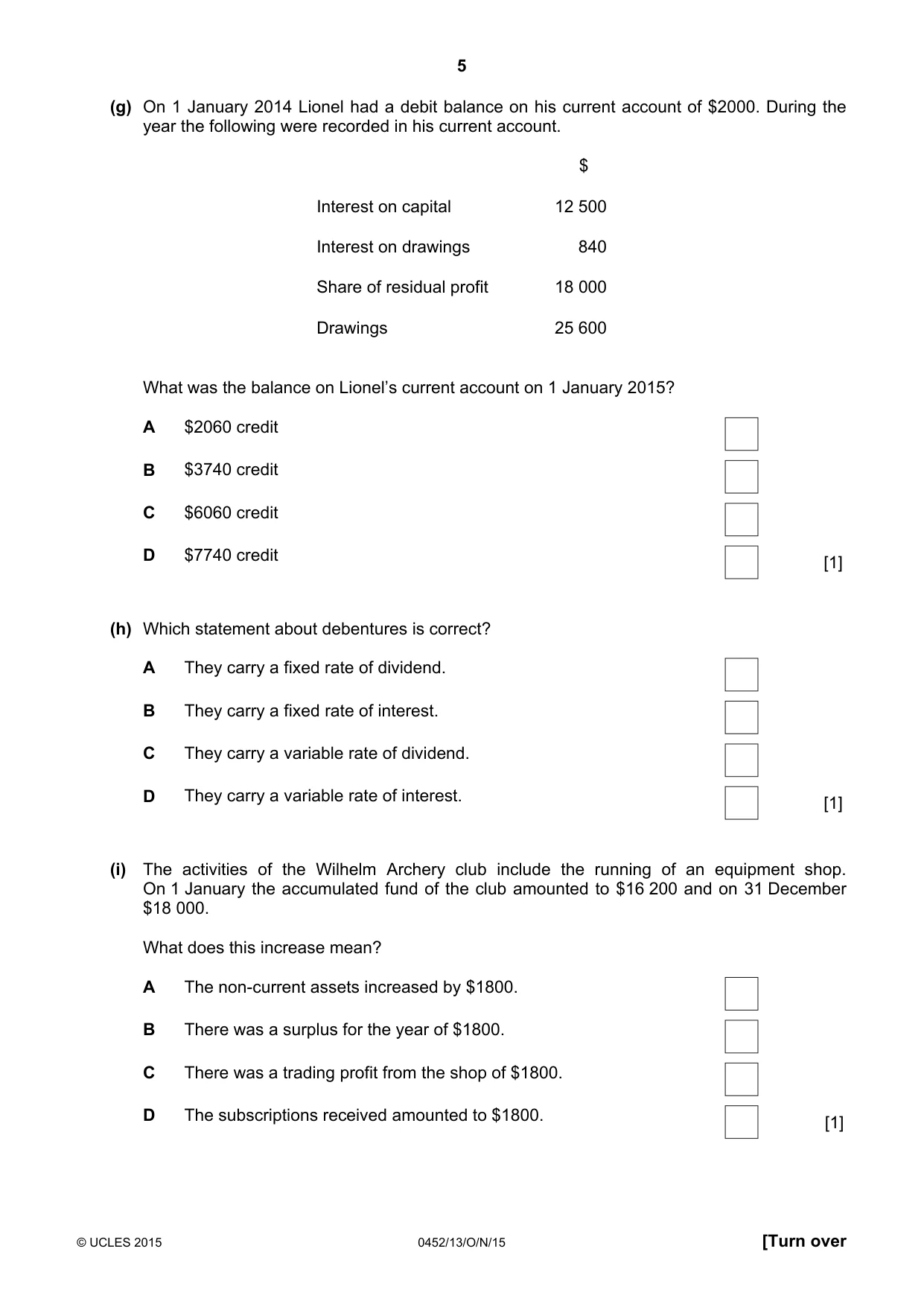 Cambridge IGCSE Accounting 0452 2015 Oct/Nov Paper 1 · Variant 3 question paper, page 5 of 24