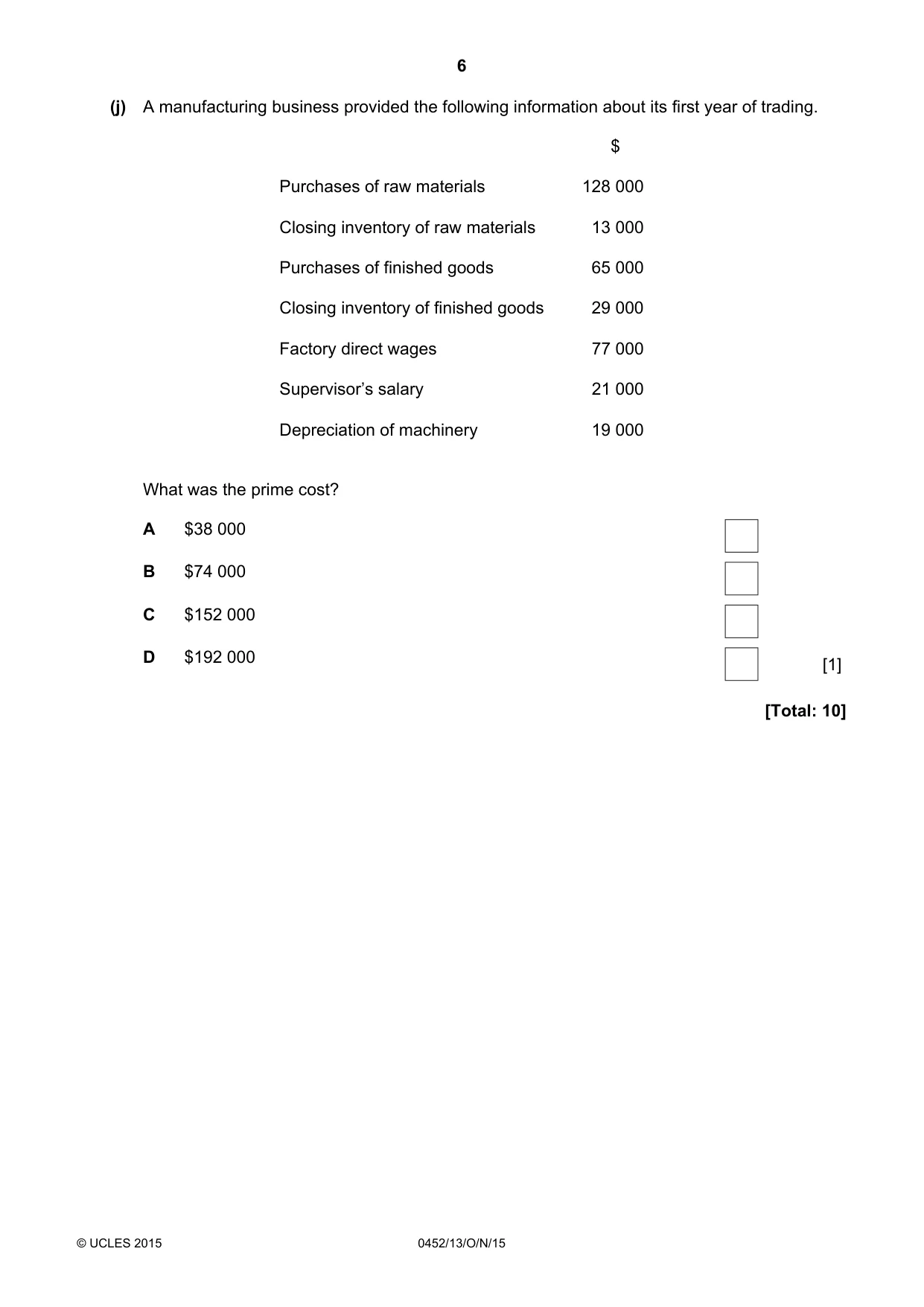 Cambridge IGCSE Accounting 0452 2015 Oct/Nov Paper 1 · Variant 3 question paper, page 6 of 24