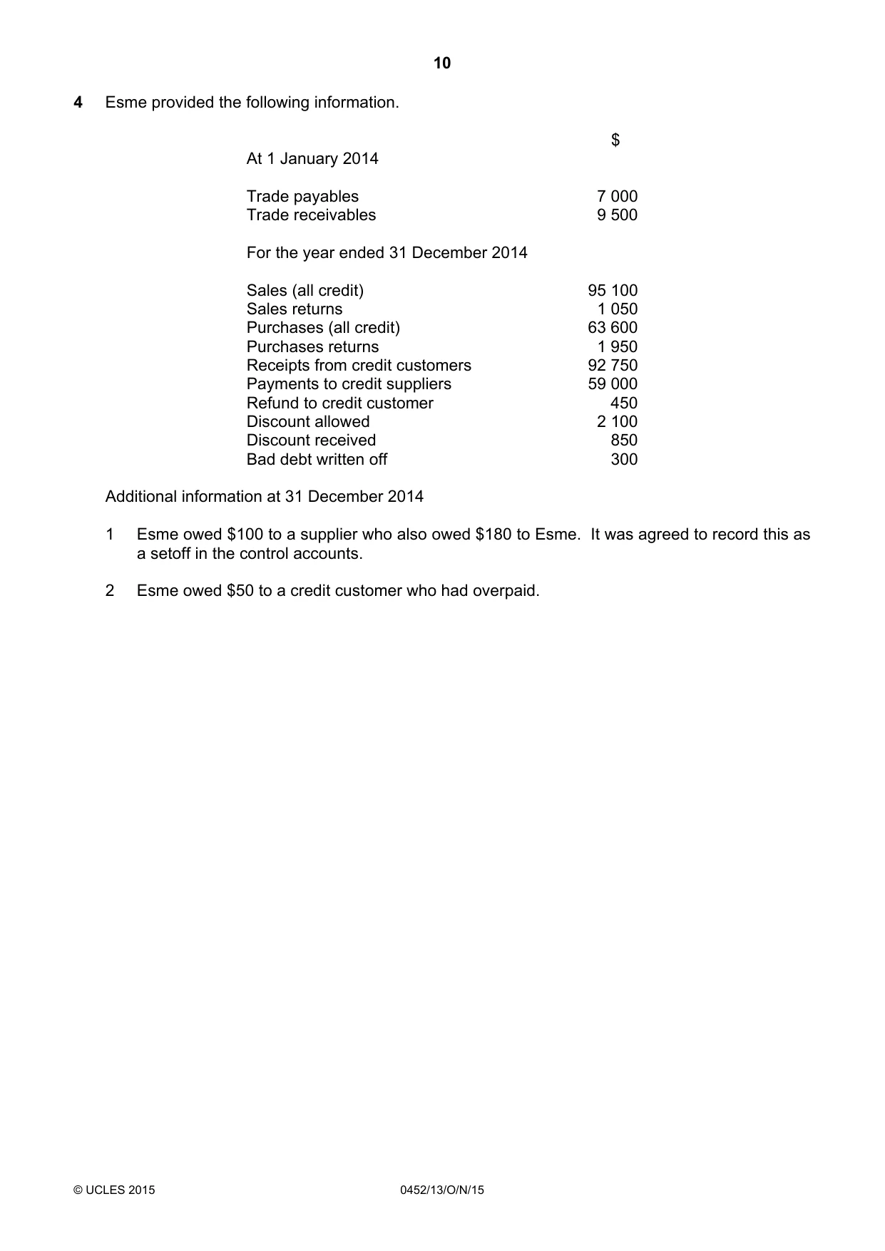 Cambridge IGCSE Accounting 0452 2015 Oct/Nov Paper 1 · Variant 3 question paper, page 10 of 24
