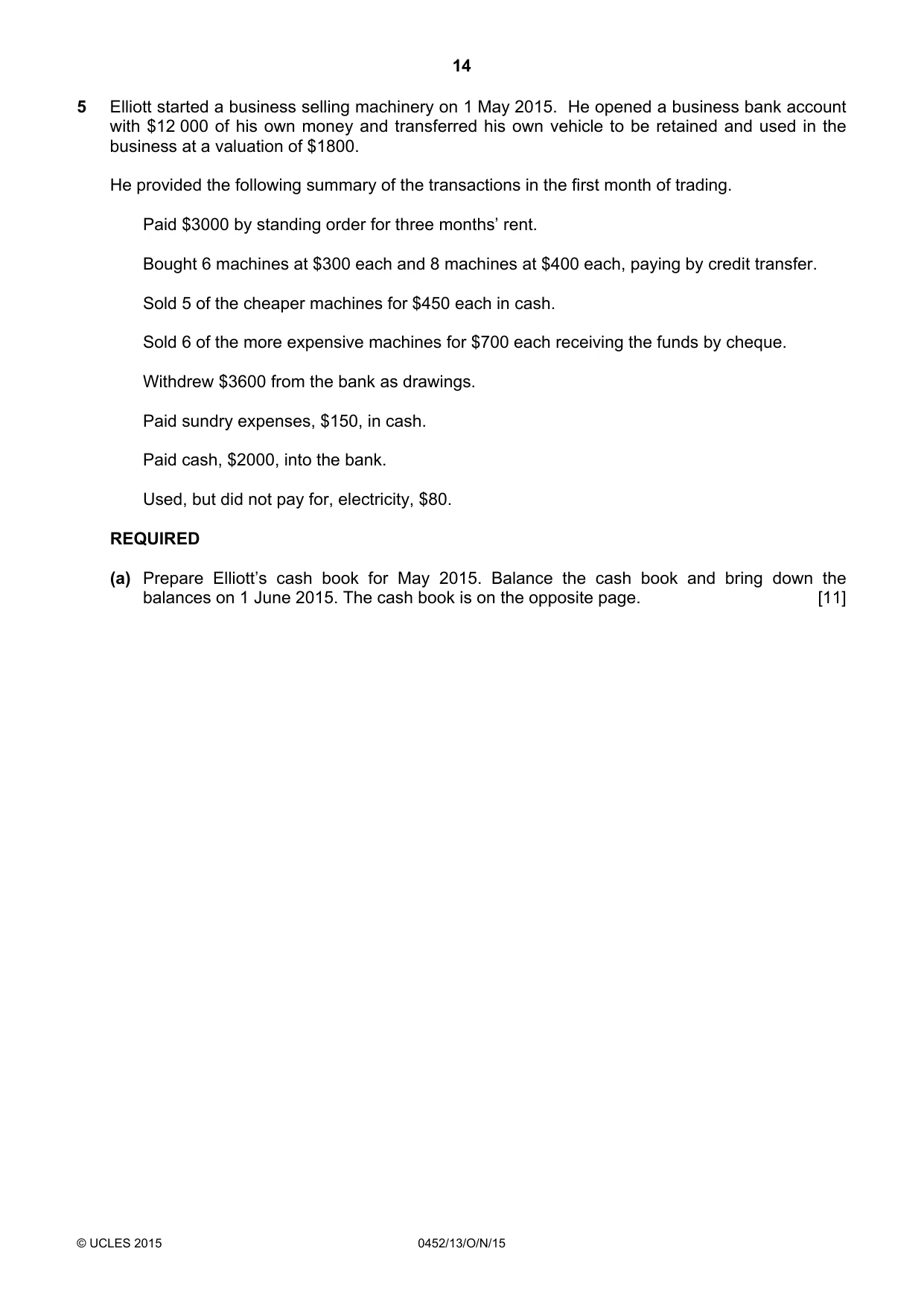 Cambridge IGCSE Accounting 0452 2015 Oct/Nov Paper 1 · Variant 3 question paper, page 14 of 24