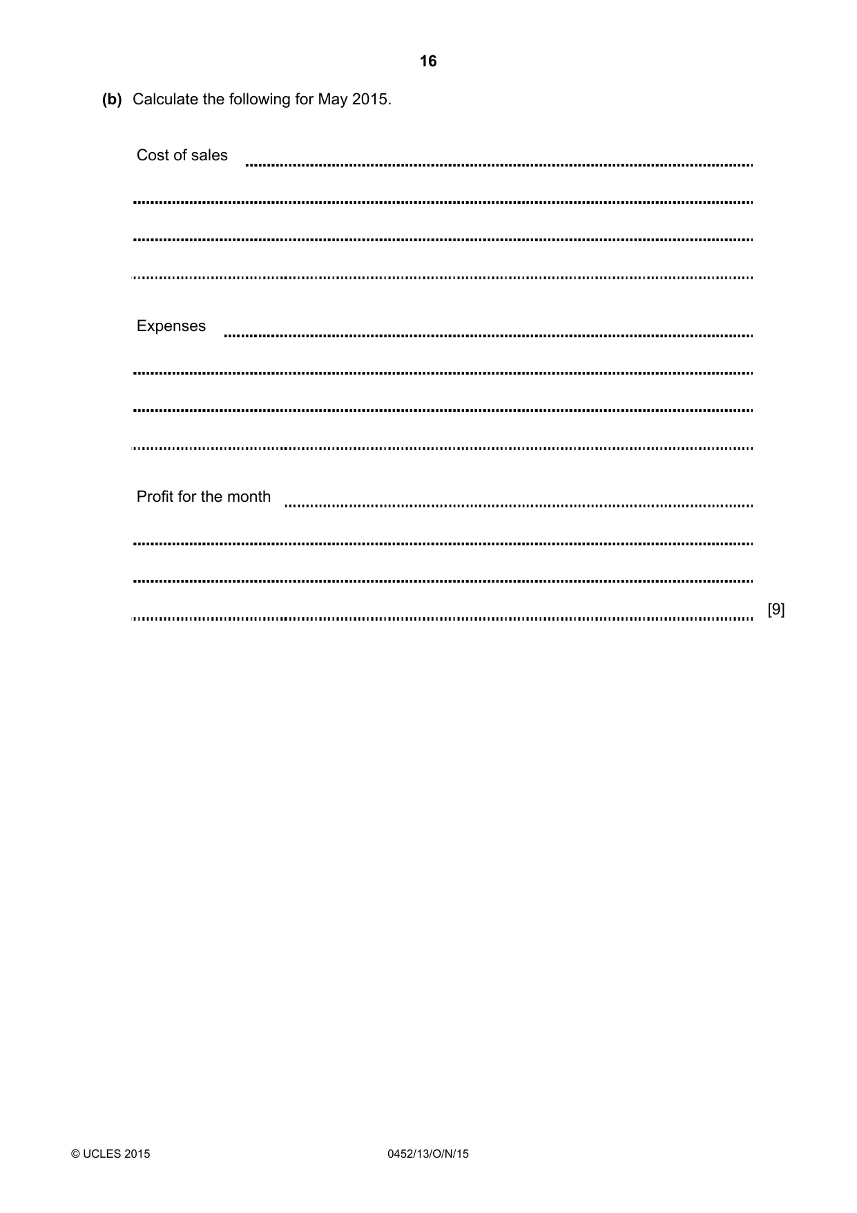Cambridge IGCSE Accounting 0452 2015 Oct/Nov Paper 1 · Variant 3 question paper, page 16 of 24