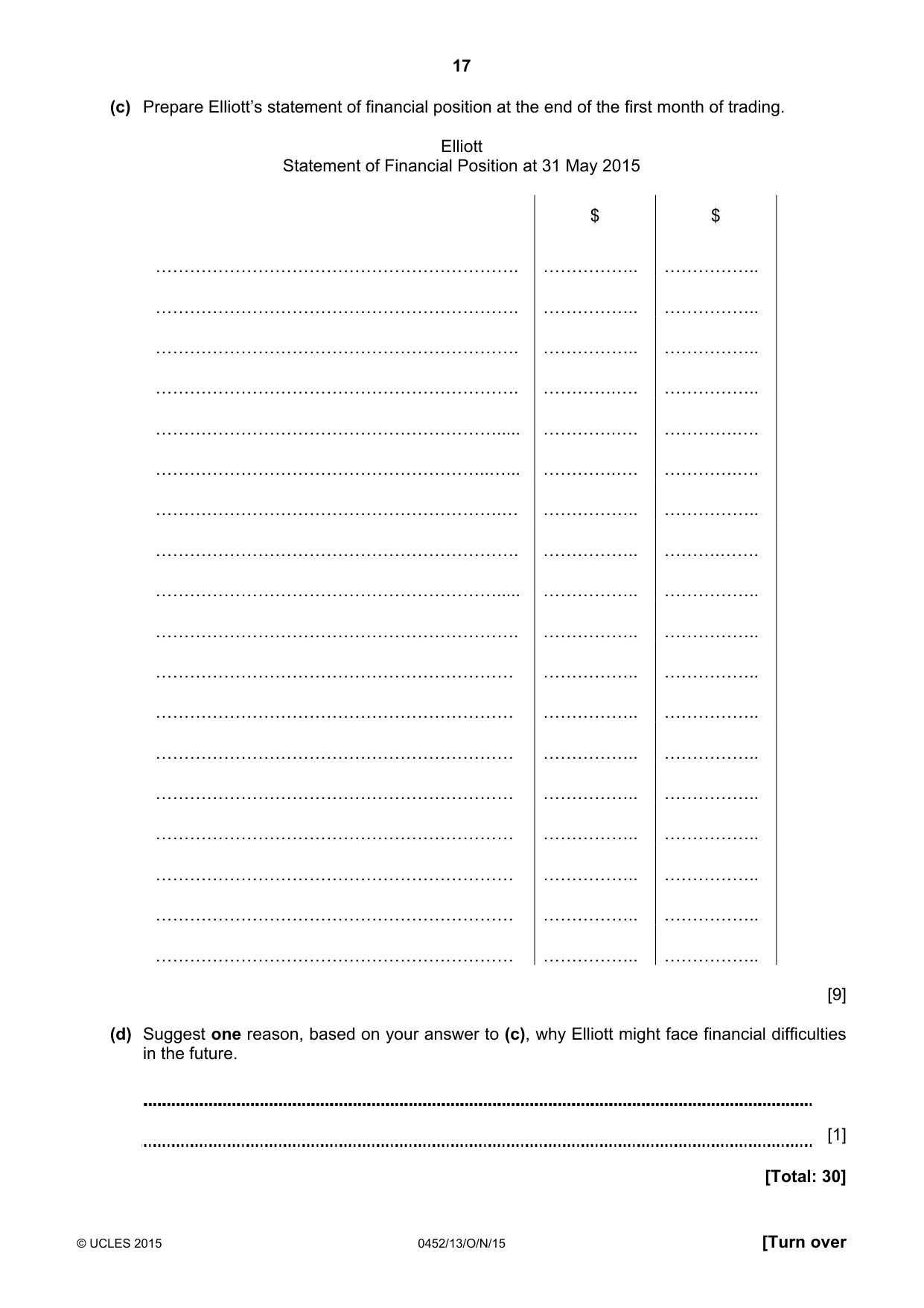 Cambridge IGCSE Accounting 0452 2015 Oct/Nov Paper 1 · Variant 3 question paper, page 17 of 24