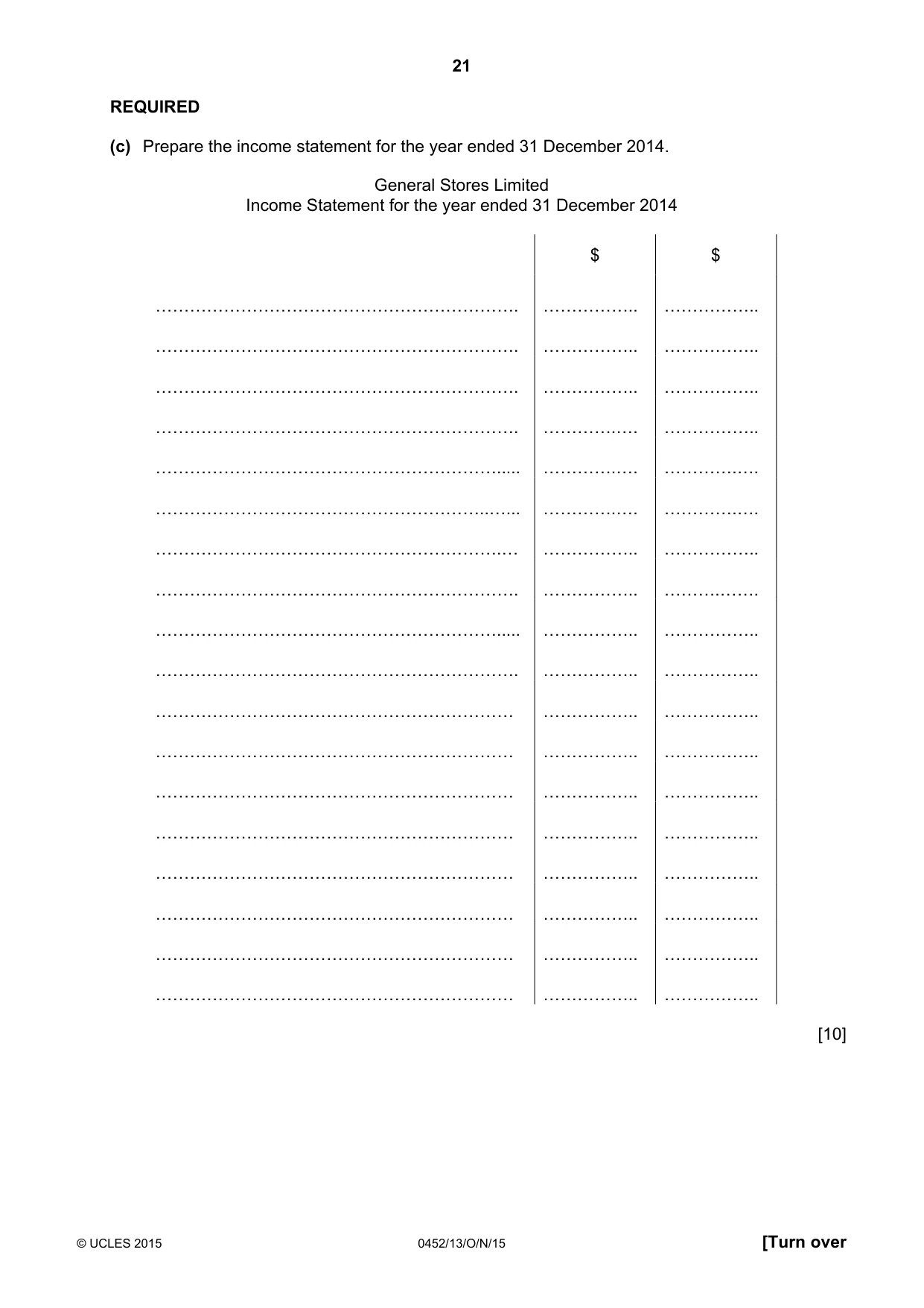 Cambridge IGCSE Accounting 0452 2015 Oct/Nov Paper 1 · Variant 3 question paper, page 21 of 24