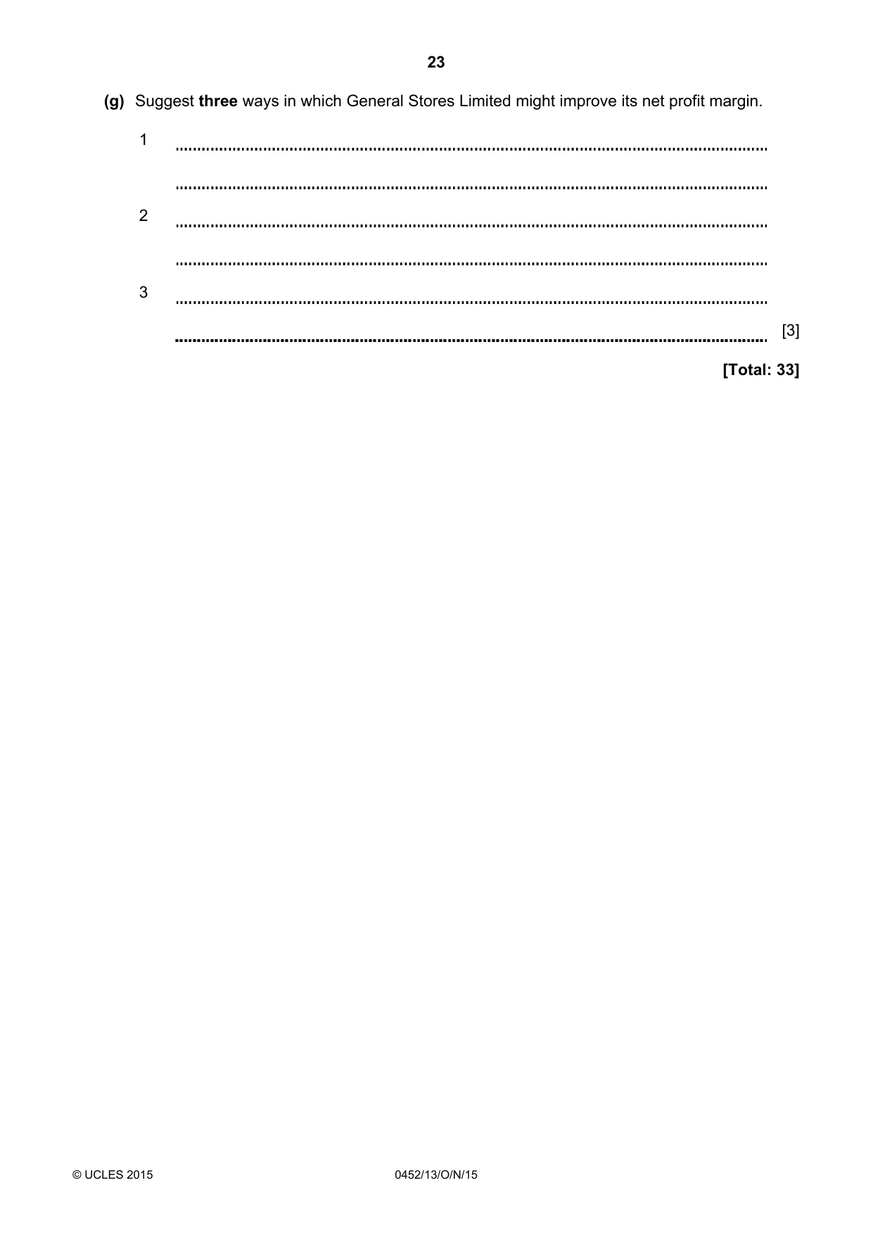 Cambridge IGCSE Accounting 0452 2015 Oct/Nov Paper 1 · Variant 3 question paper, page 23 of 24