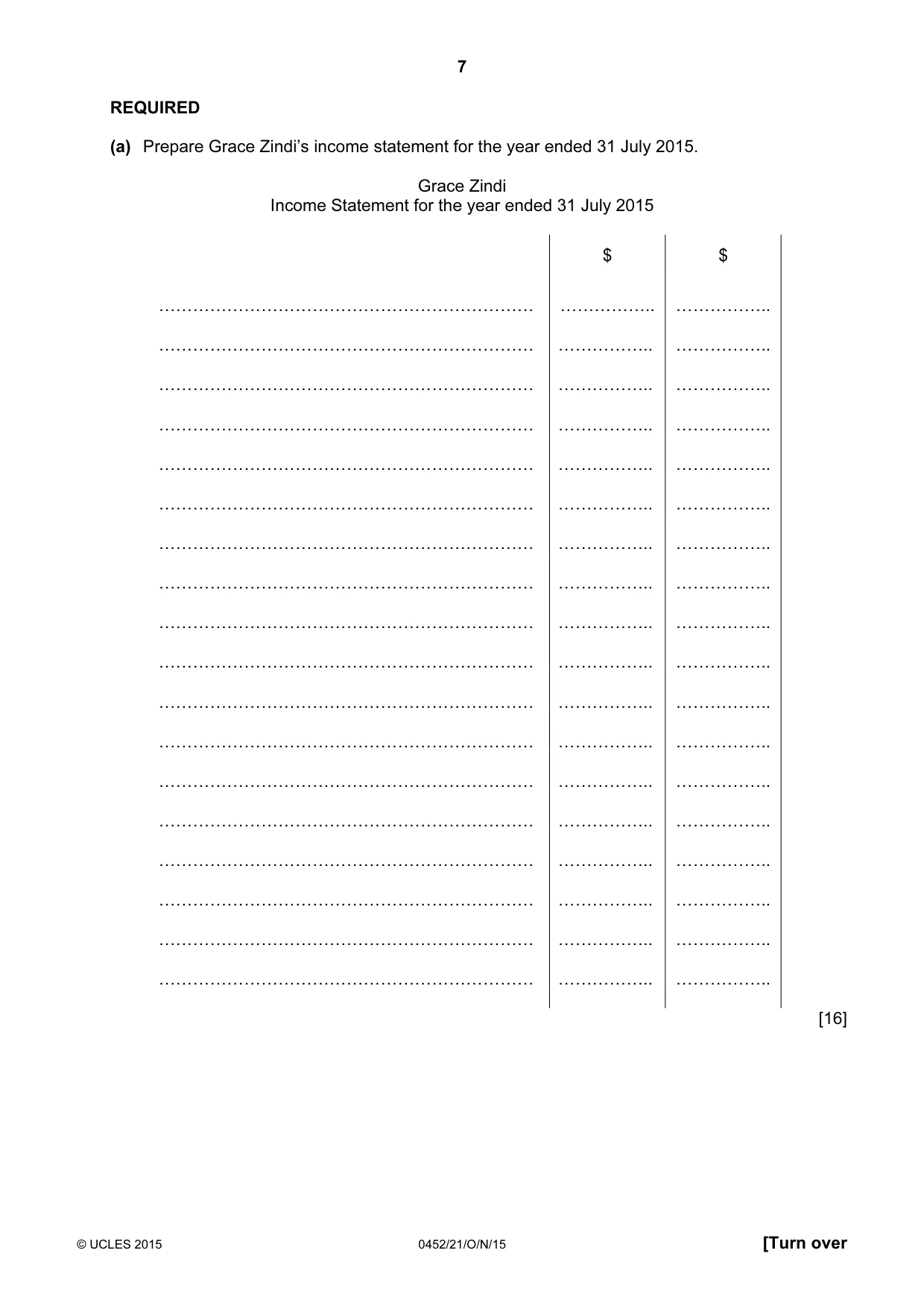 Cambridge IGCSE Accounting 0452 2015 Oct/Nov Paper 2 · Variant 1 question paper, page 7 of 20