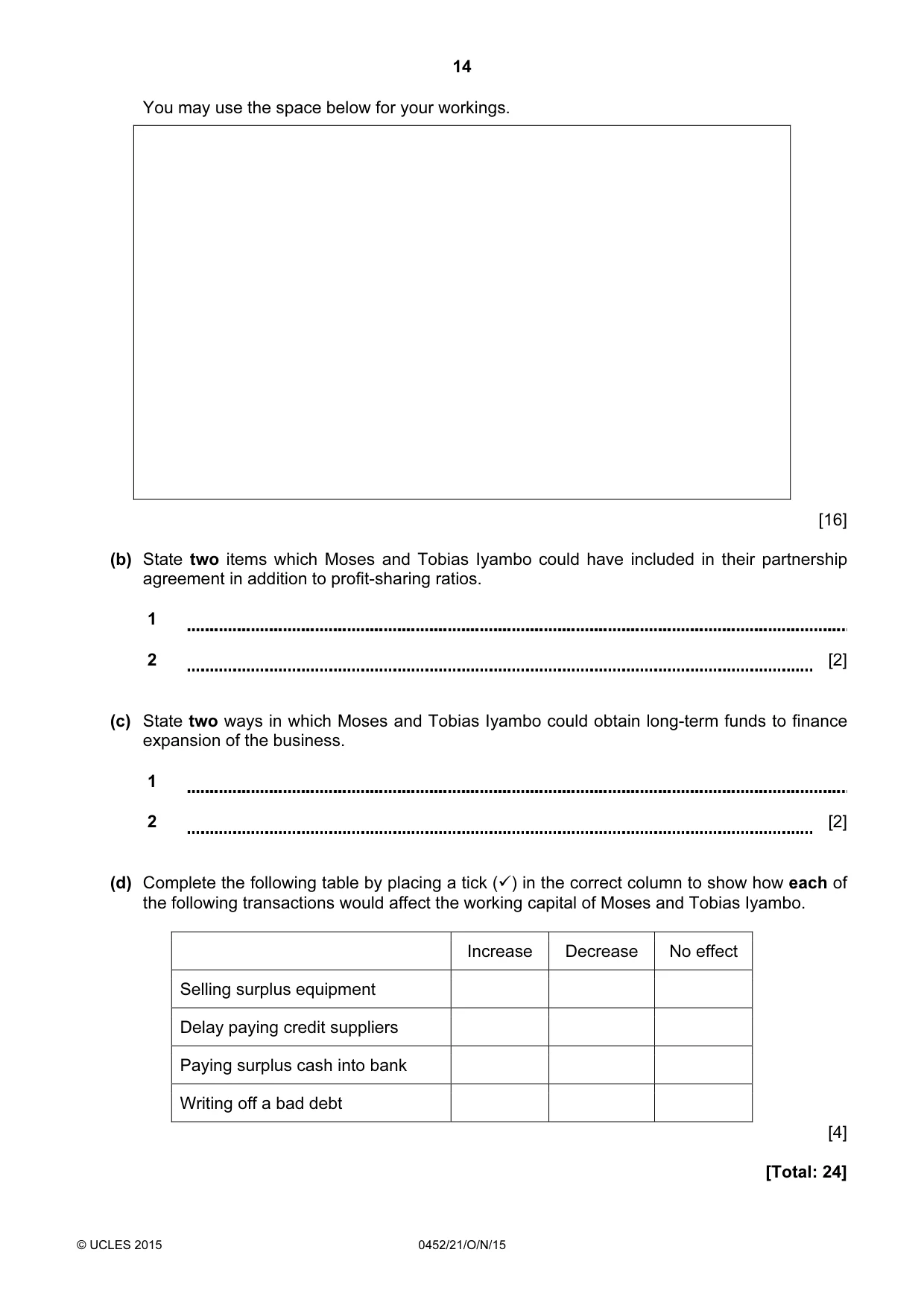 Cambridge IGCSE Accounting 0452 2015 Oct/Nov Paper 2 · Variant 1 question paper, page 14 of 20