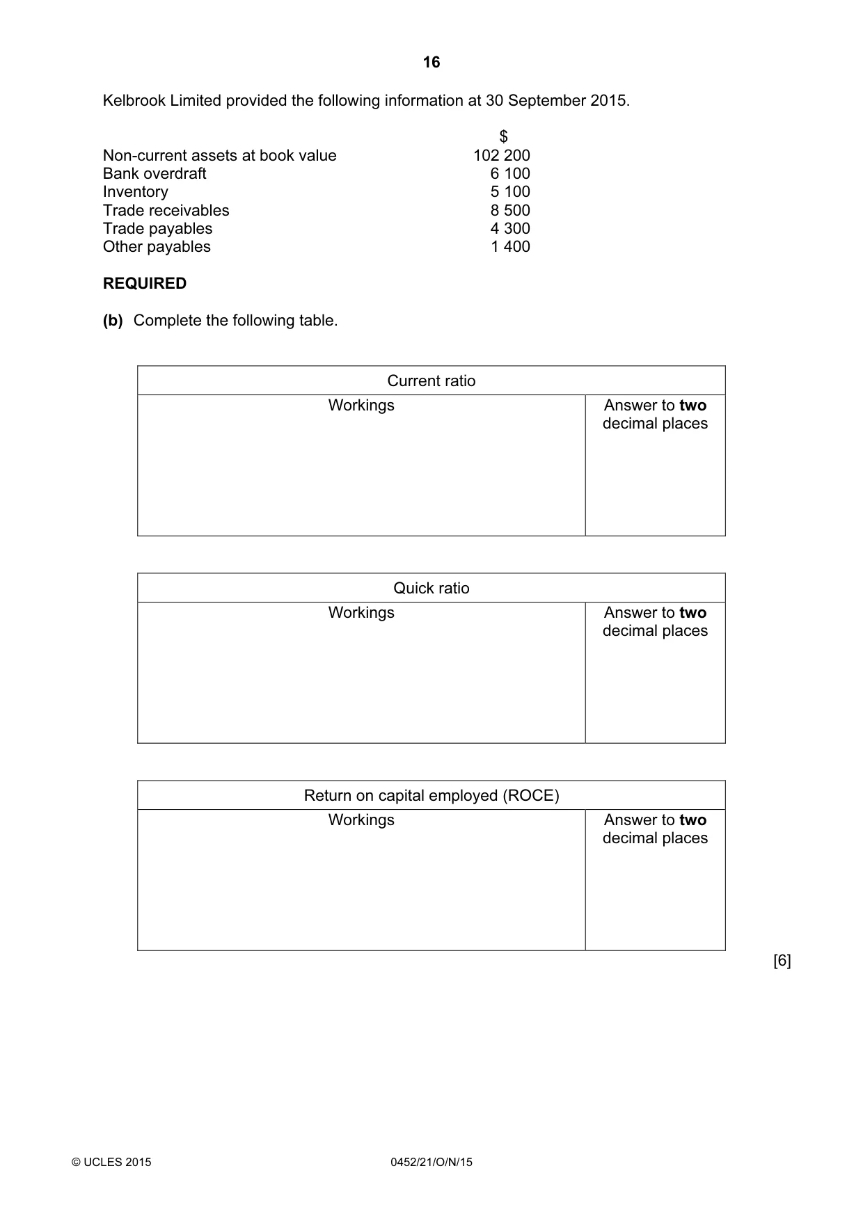 Cambridge IGCSE Accounting 0452 2015 Oct/Nov Paper 2 · Variant 1 question paper, page 16 of 20