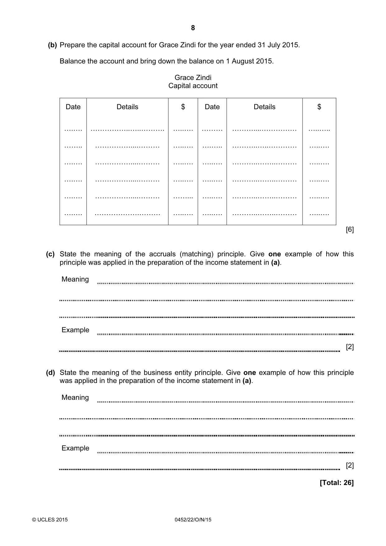 Cambridge IGCSE Accounting 0452 2015 Oct/Nov Paper 2 · Variant 2 question paper, page 8 of 20