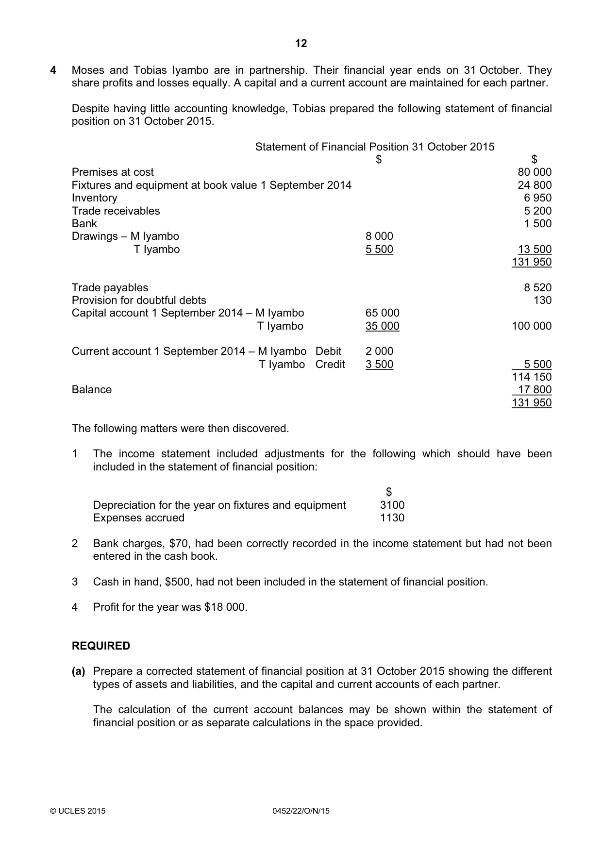 Cambridge IGCSE Accounting 0452 2015 Oct/Nov Paper 2 · Variant 2 question paper, page 12 of 20
