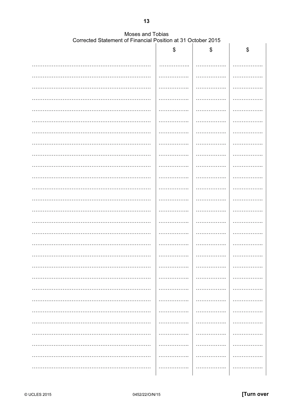 Cambridge IGCSE Accounting 0452 2015 Oct/Nov Paper 2 · Variant 2 question paper, page 13 of 20