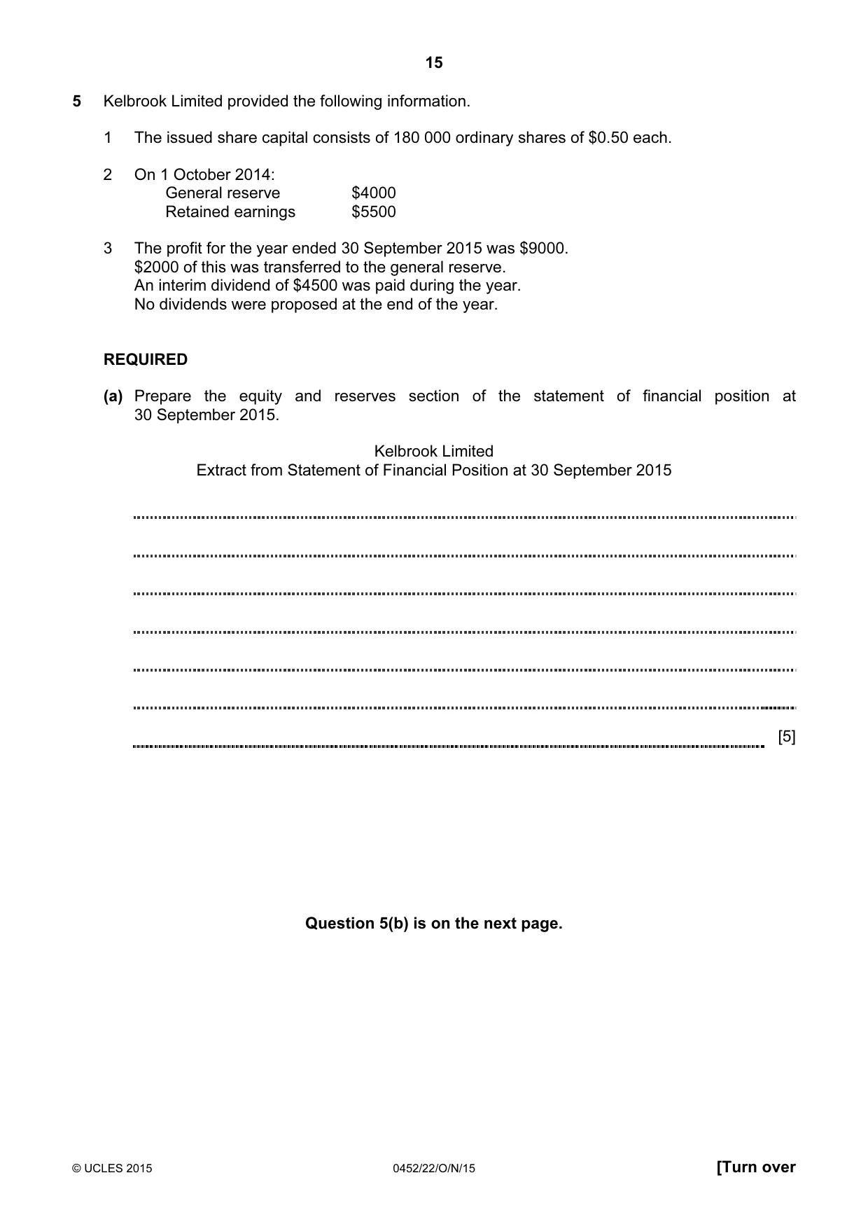 Cambridge IGCSE Accounting 0452 2015 Oct/Nov Paper 2 · Variant 2 question paper, page 15 of 20