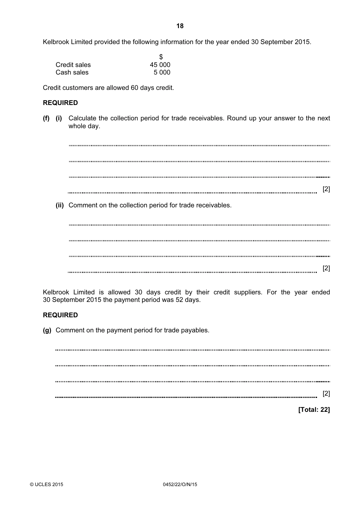 Cambridge IGCSE Accounting 0452 2015 Oct/Nov Paper 2 · Variant 2 question paper, page 18 of 20