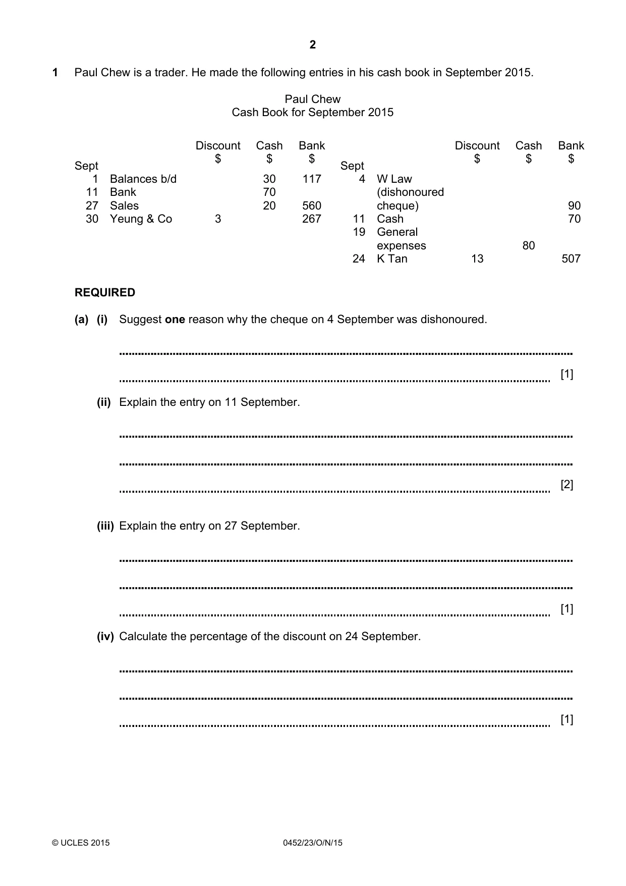 Cambridge IGCSE Accounting 0452 2015 Oct/Nov Paper 2 · Variant 3 question paper, page 2 of 20