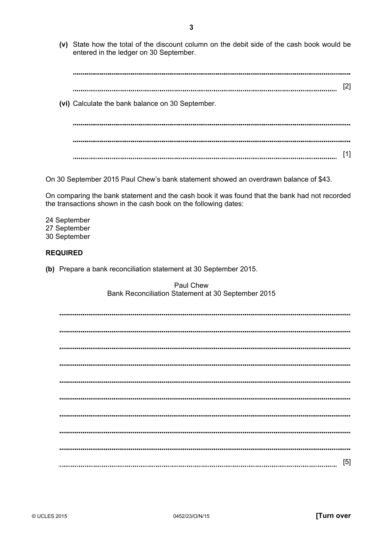 Cambridge IGCSE Accounting 0452 2015 Oct/Nov Paper 2 · Variant 3 question paper, page 3 of 20