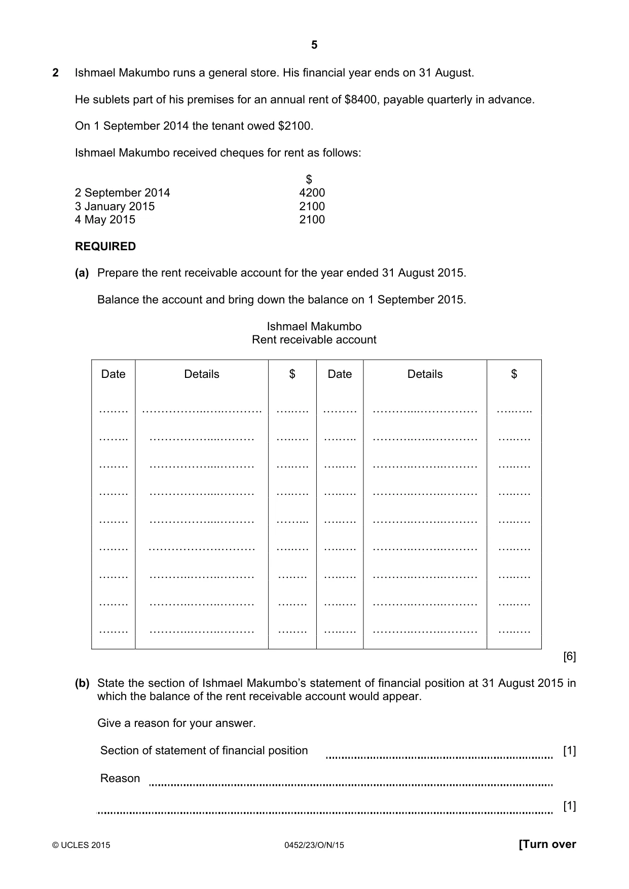 Cambridge IGCSE Accounting 0452 2015 Oct/Nov Paper 2 · Variant 3 question paper, page 5 of 20