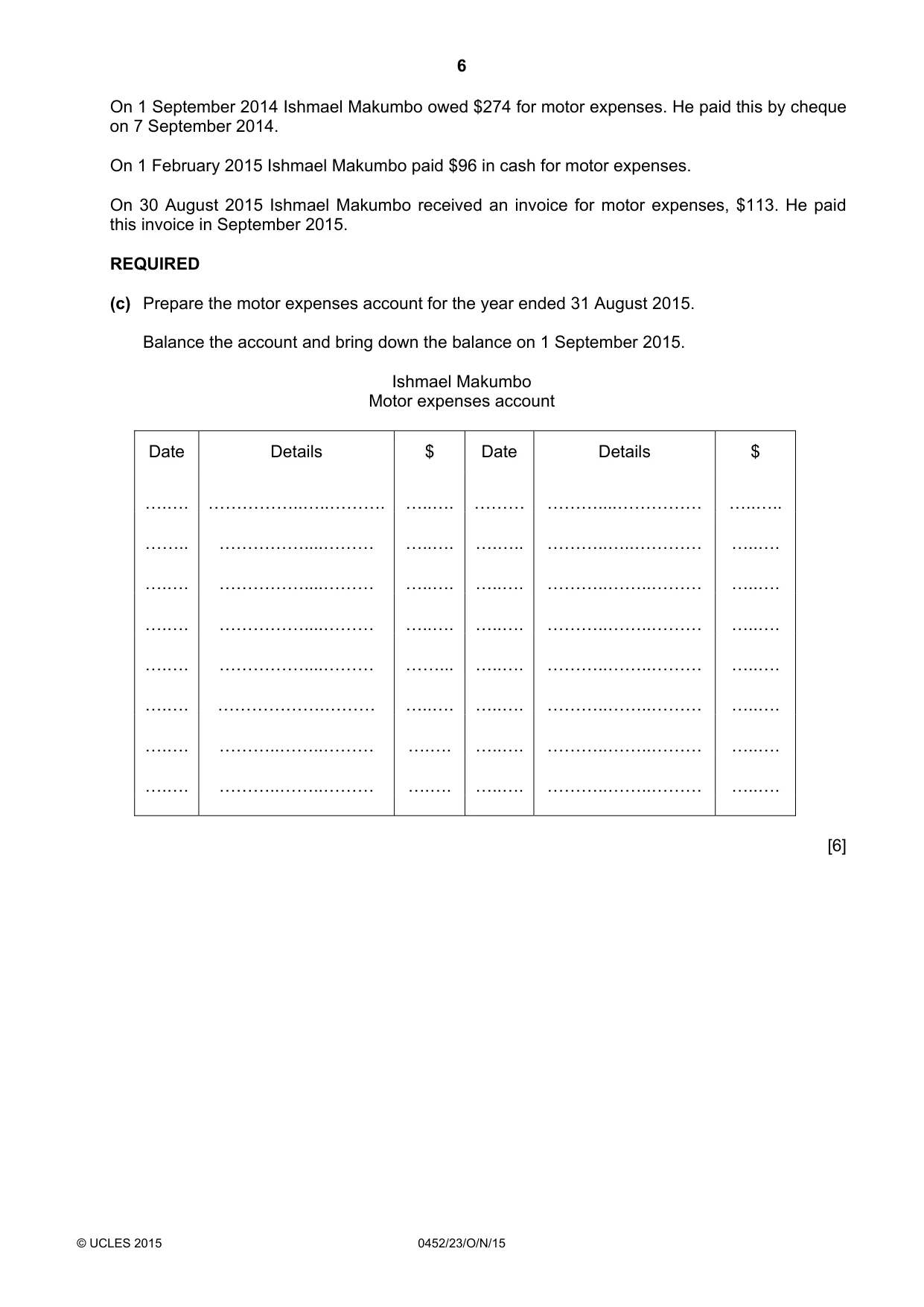 Cambridge IGCSE Accounting 0452 2015 Oct/Nov Paper 2 · Variant 3 question paper, page 6 of 20
