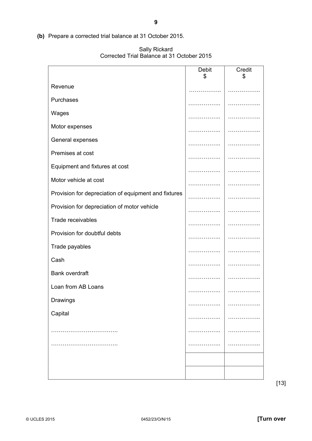 Cambridge IGCSE Accounting 0452 2015 Oct/Nov Paper 2 · Variant 3 question paper, page 9 of 20