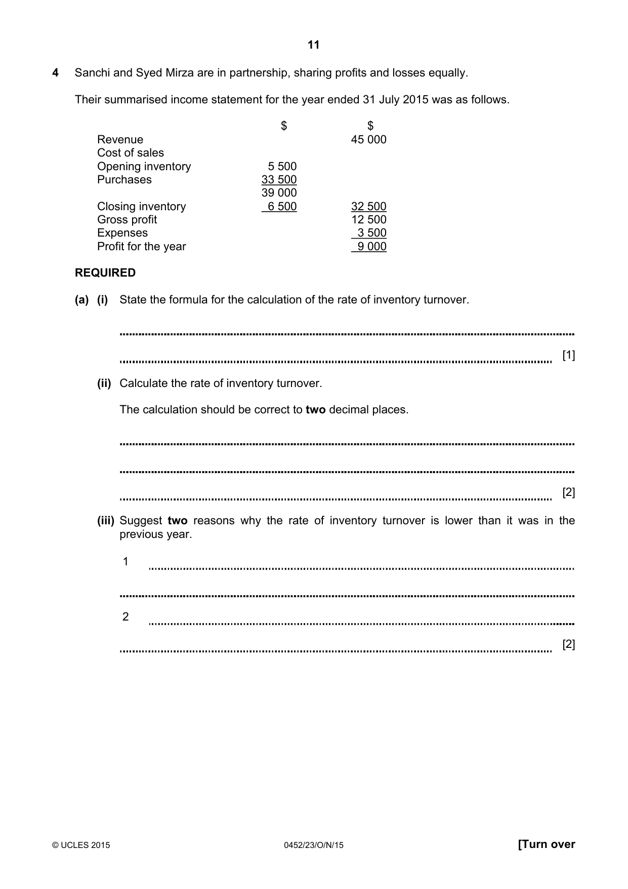 Cambridge IGCSE Accounting 0452 2015 Oct/Nov Paper 2 · Variant 3 question paper, page 11 of 20