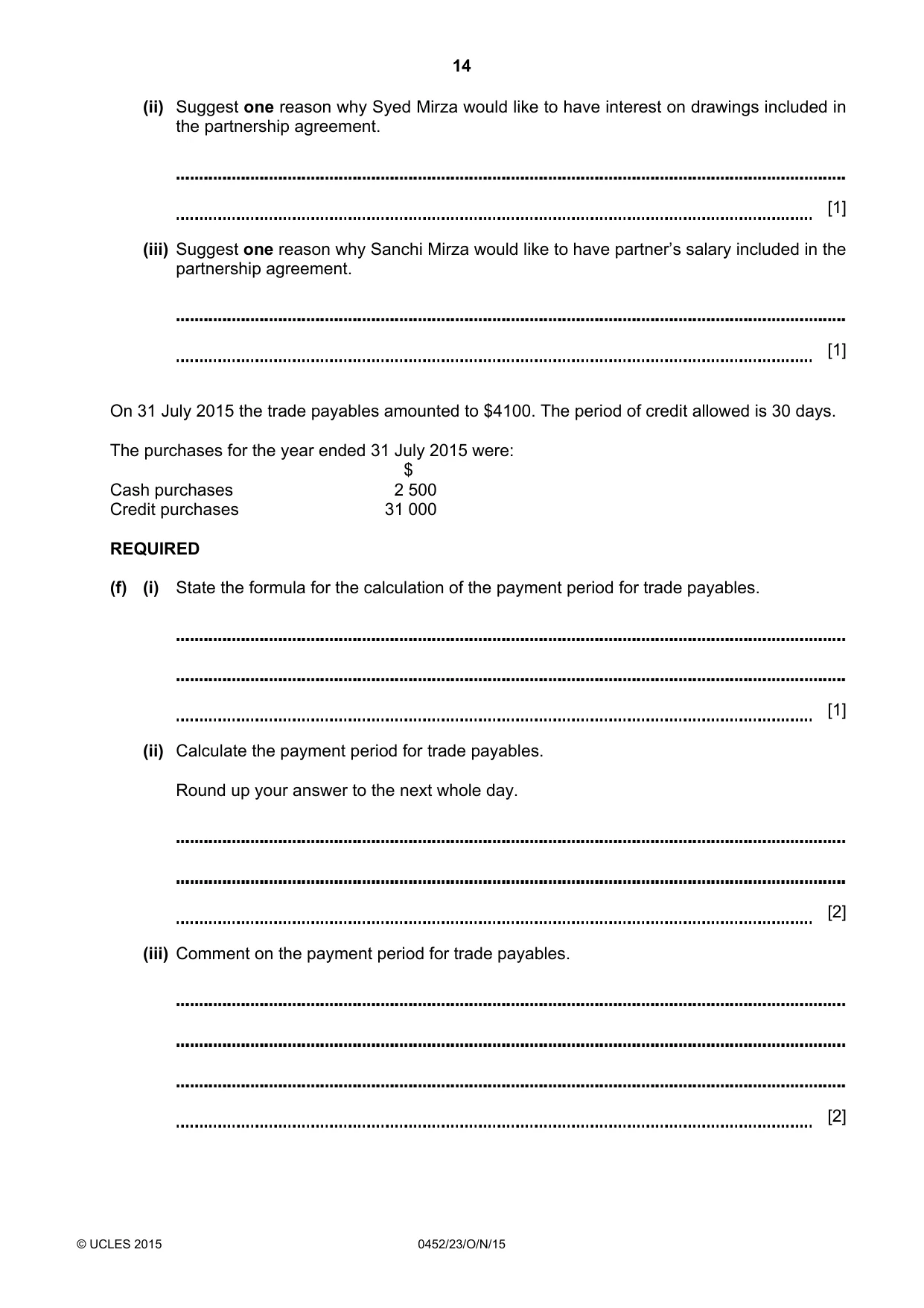 Cambridge IGCSE Accounting 0452 2015 Oct/Nov Paper 2 · Variant 3 question paper, page 14 of 20