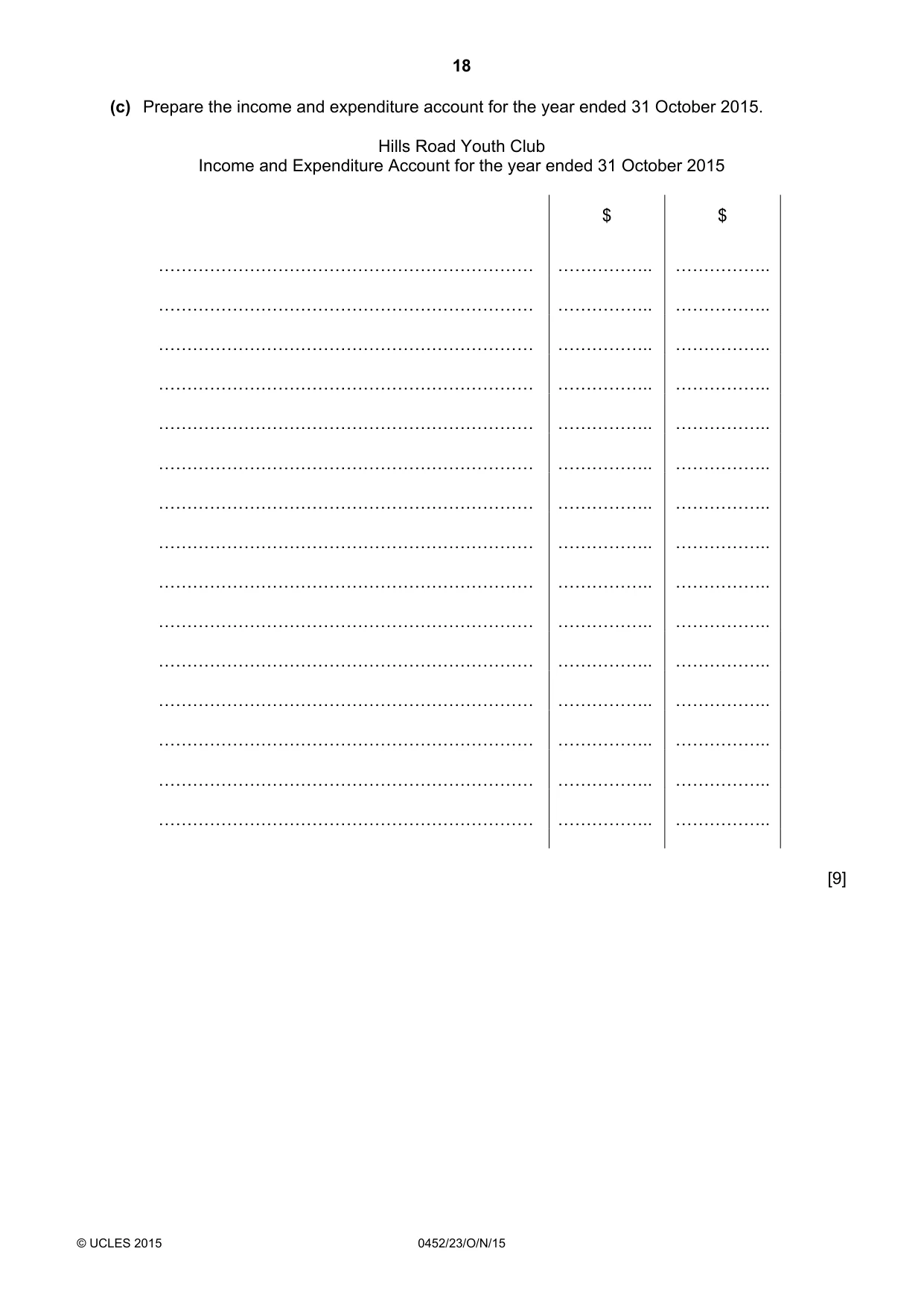Cambridge IGCSE Accounting 0452 2015 Oct/Nov Paper 2 · Variant 3 question paper, page 18 of 20