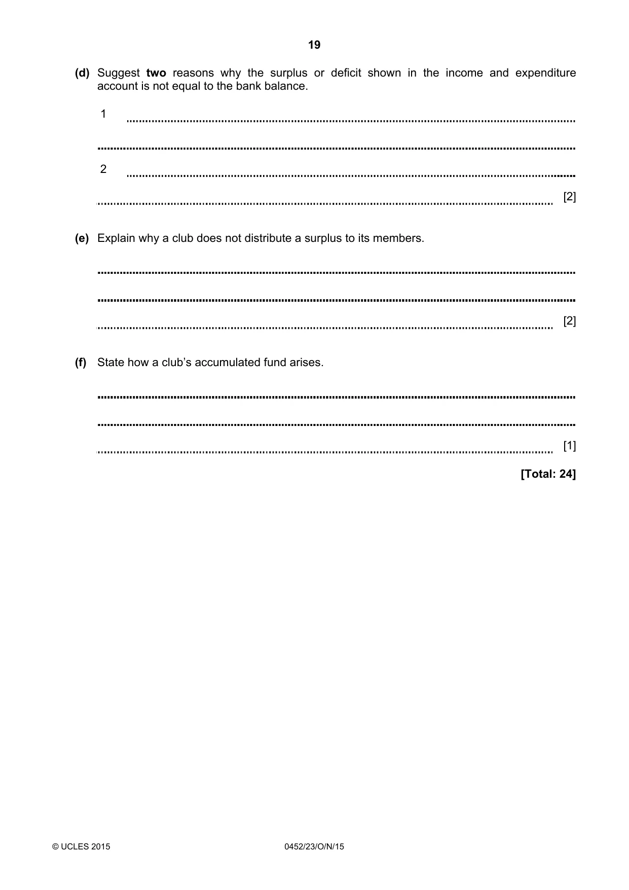 Cambridge IGCSE Accounting 0452 2015 Oct/Nov Paper 2 · Variant 3 question paper, page 19 of 20