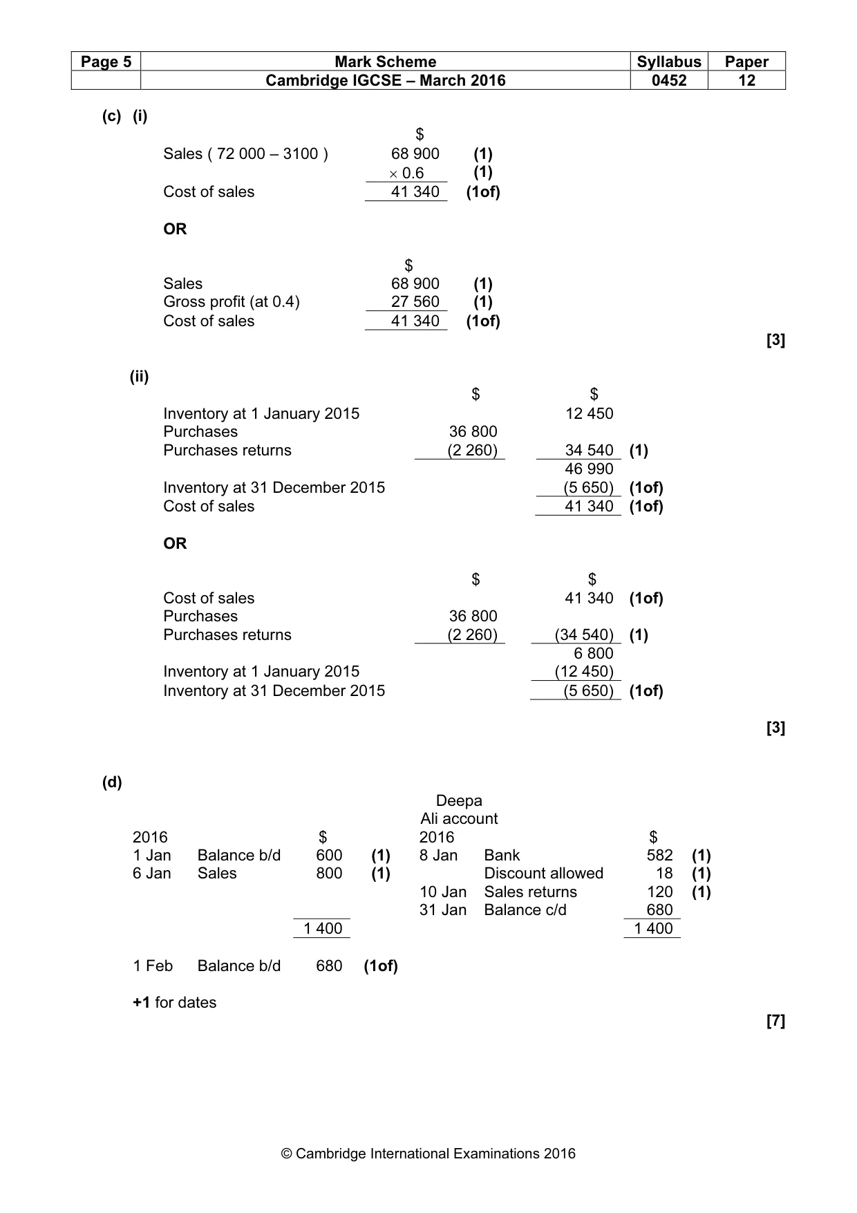 Mark scheme, page 5 of 9
