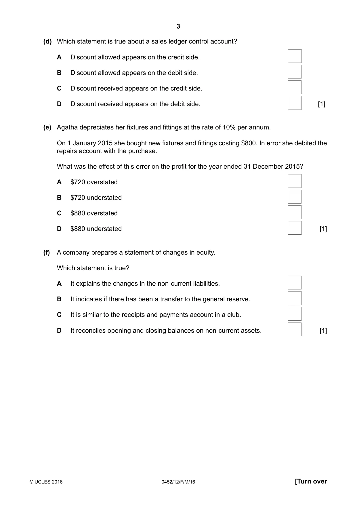 Cambridge IGCSE Accounting 0452 2016 Feb/March Paper 1 · Variant 2 question paper, page 3 of 20