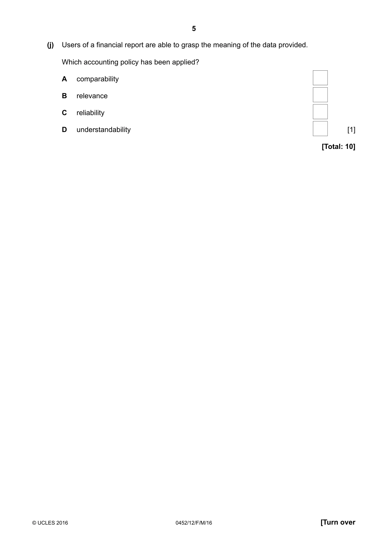 Cambridge IGCSE Accounting 0452 2016 Feb/March Paper 1 · Variant 2 question paper, page 5 of 20