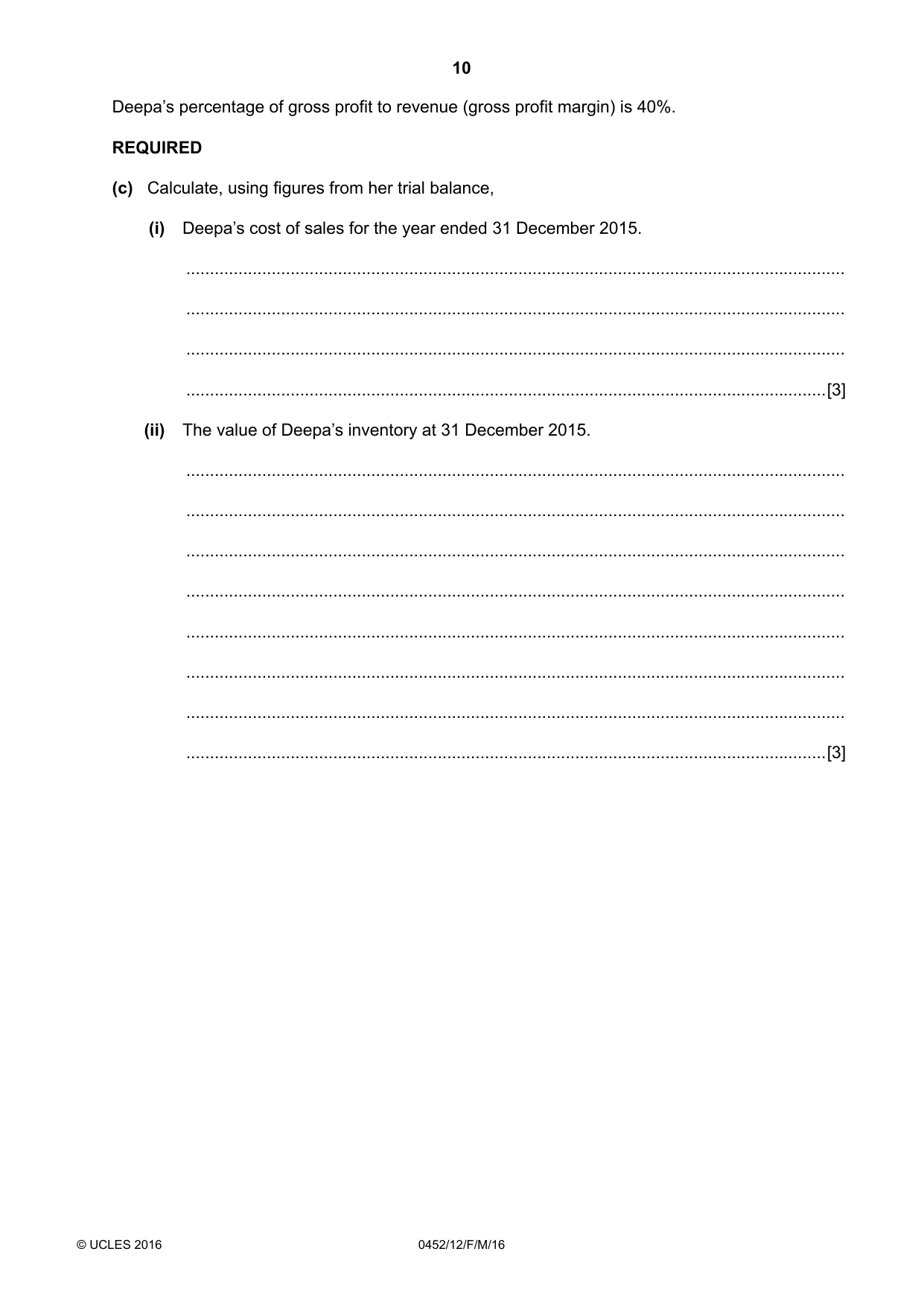 Cambridge IGCSE Accounting 0452 2016 Feb/March Paper 1 · Variant 2 question paper, page 10 of 20